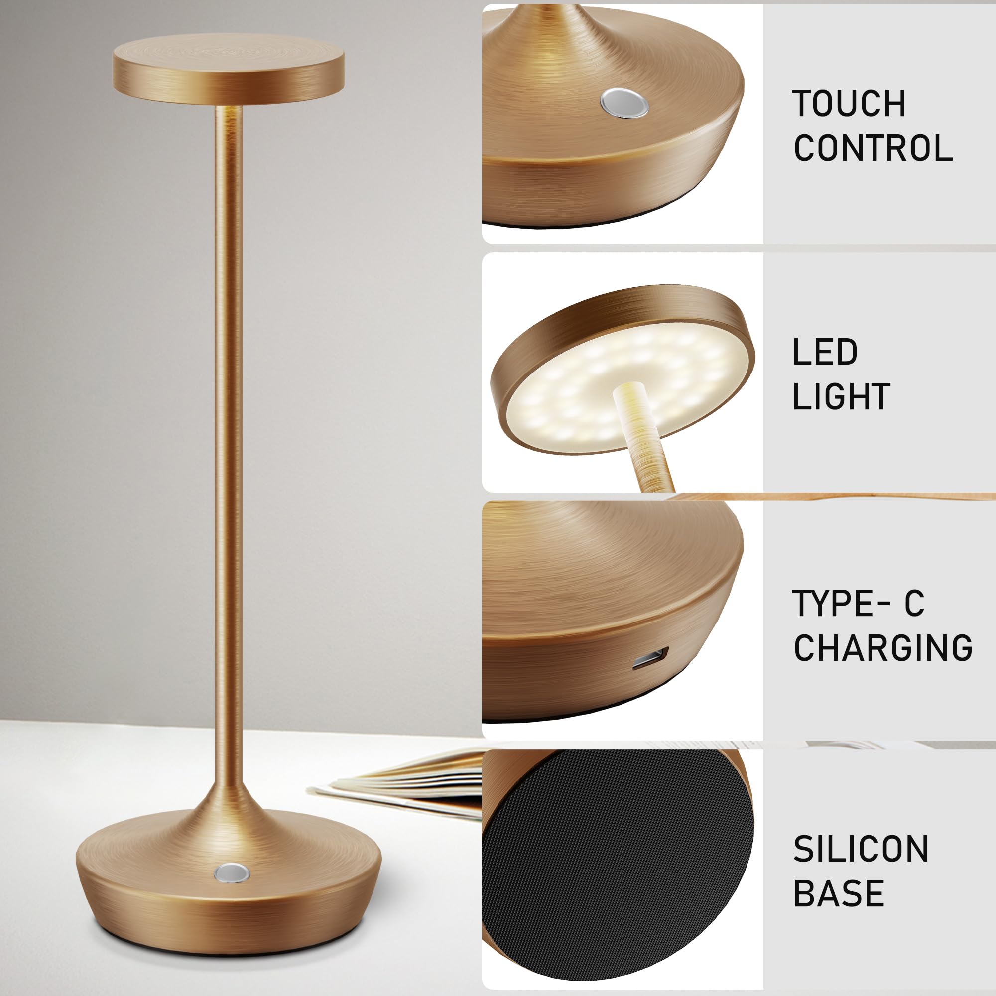 Willdoak Cordless Led Table Lamp - 6000Mah Rechargeable, Dimmable, Waterproof, Bronze
