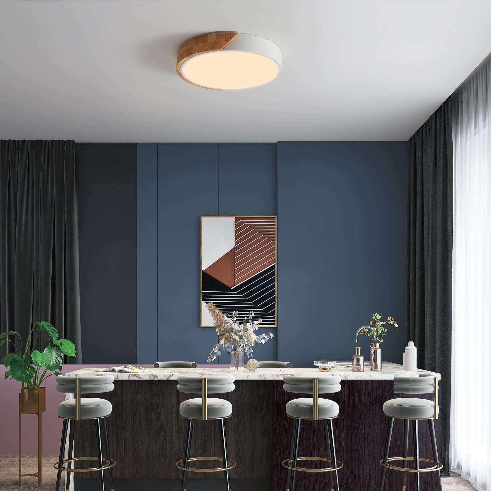 Lufun Led Ceiling Lights, 12 Inch White Modern Flush Mount Lighting Fixture,Round Shaped Wood Ceiling Lighting,30W,3000K Warm Li