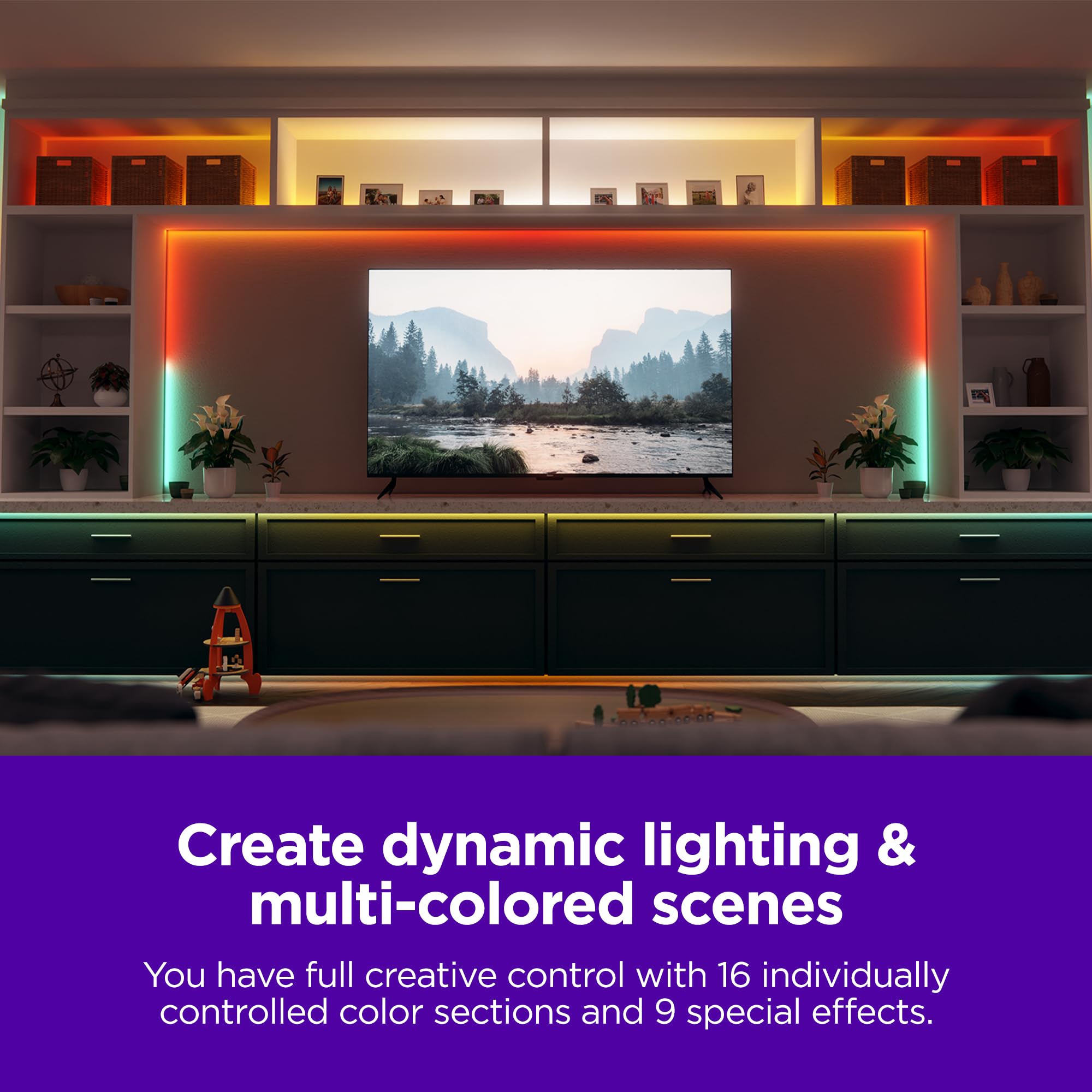 Roku Smart Led Light Strip+, 16.4Ft - Color Options With Adjustable Brightness & Temperature - Peel & Stick Wifi Smart Strip Lights Works Voice, Alexa & Google Assistant - Smart Home Product