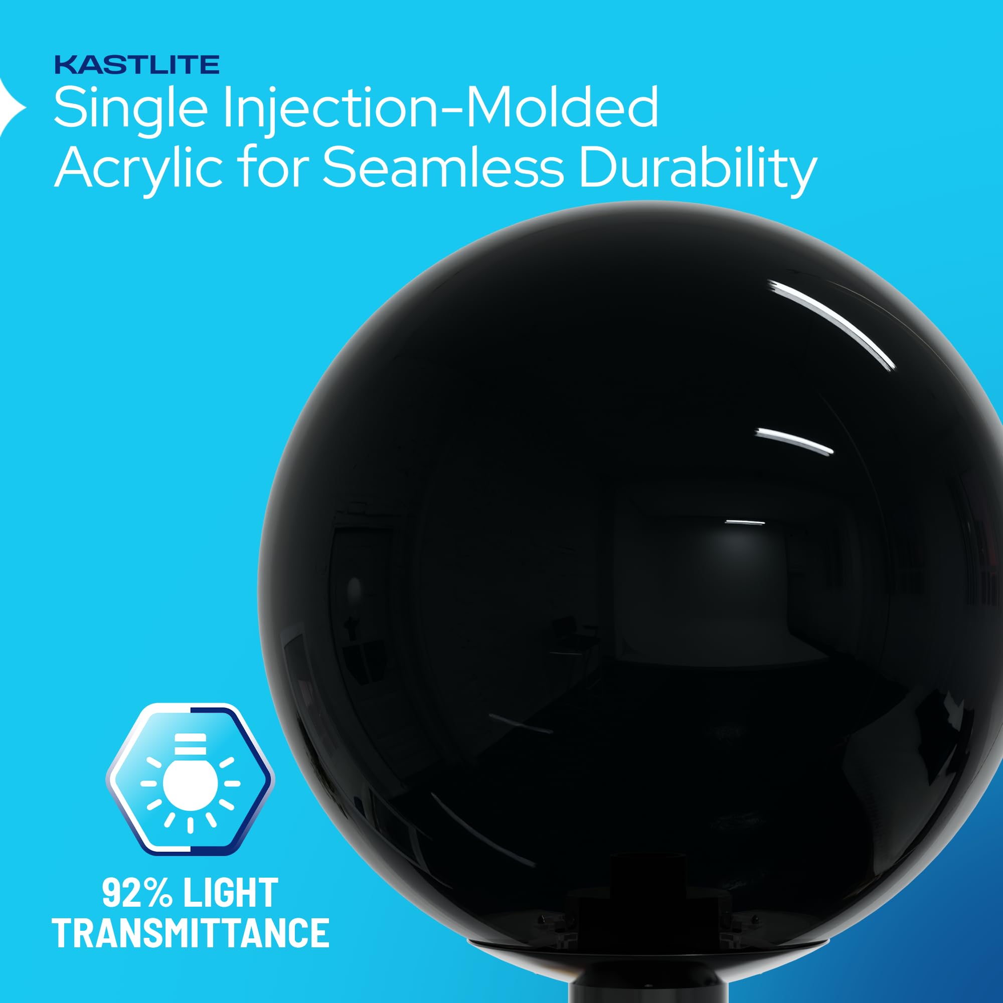 Kastlite 12 Outdoor Light Post Globe Combo  Fits 3 Posts - Neckless Smoke Acrylic Lamp Cover  Black Fitter Wing Clips  5000K Led Bulb - Driveway Yard Lamppost Lighting Fixture  Outdoor Pole Lights