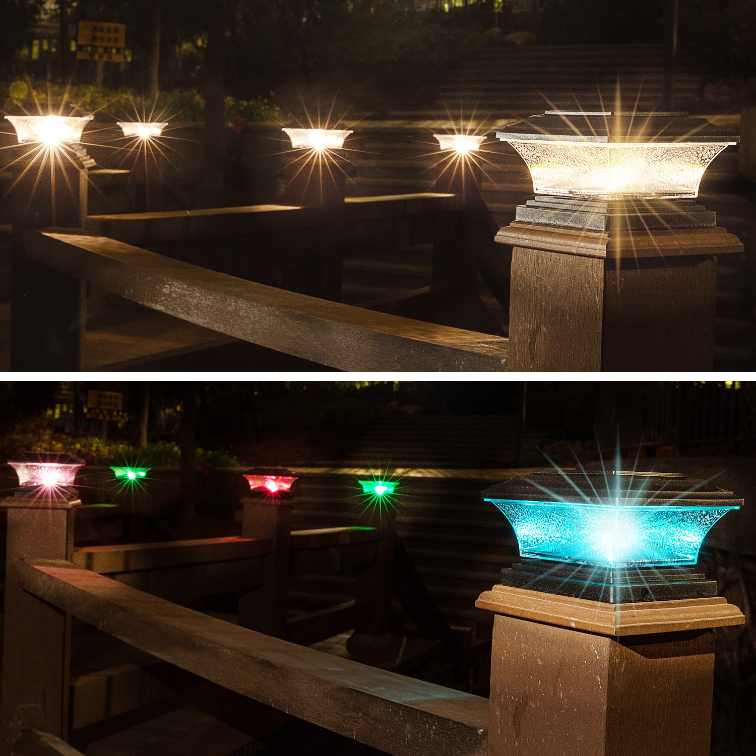 HUYIENO Solar Post Cap Lights LED, 9 Light Modes, Black, 6pk, Plastic, Model HY1238-6