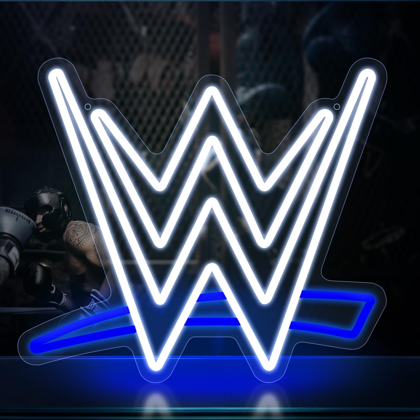 Optiacan LED Wrestling Neon Sign for Wall Decor, USB Night Light, 15.35 x 12.99 inches, Blue White
