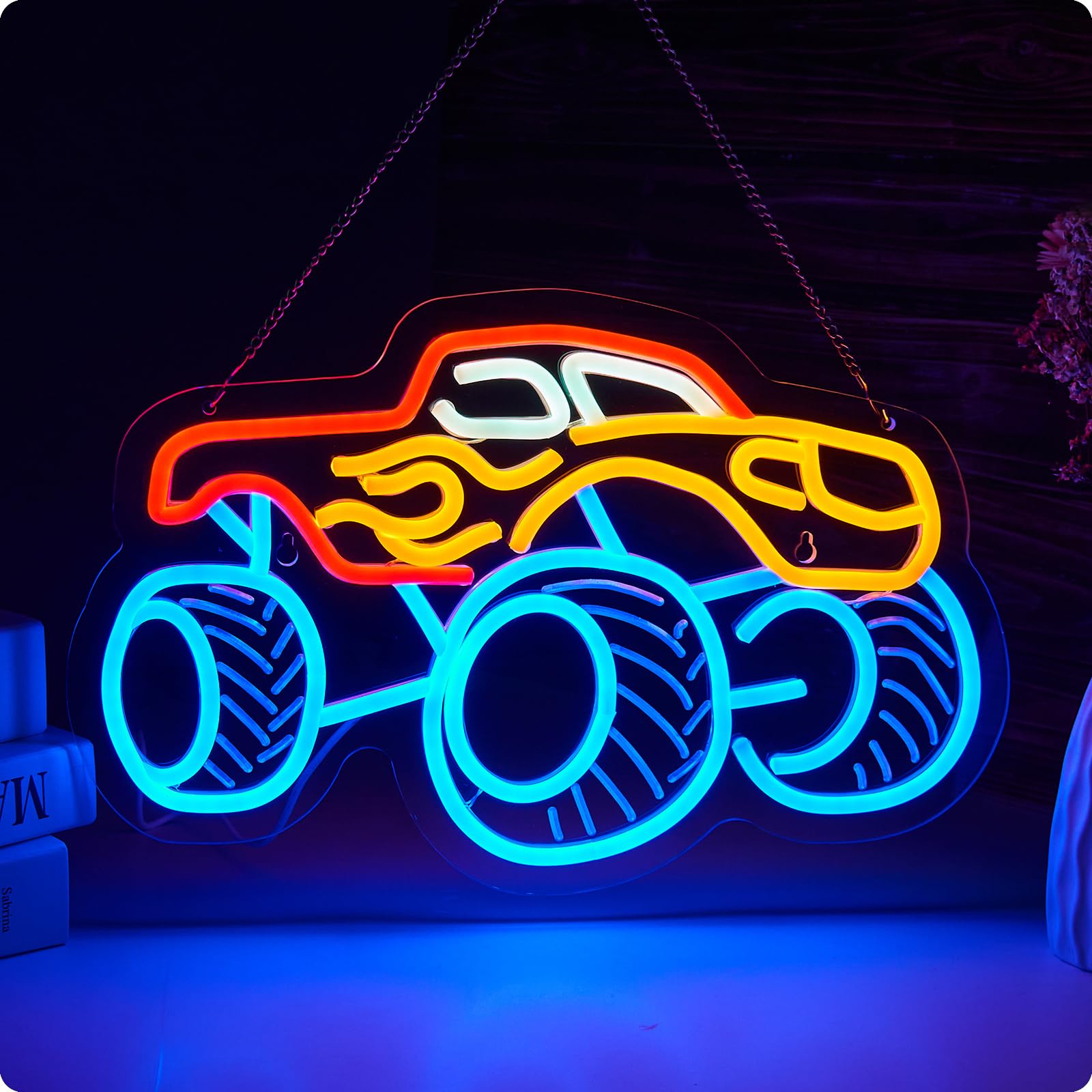 Monster Truck Neon Sign For Wall Decor Teen Room Decor Gifts For Birthday Kids Boys Room Playroom Decor(16 X10.2 In)
