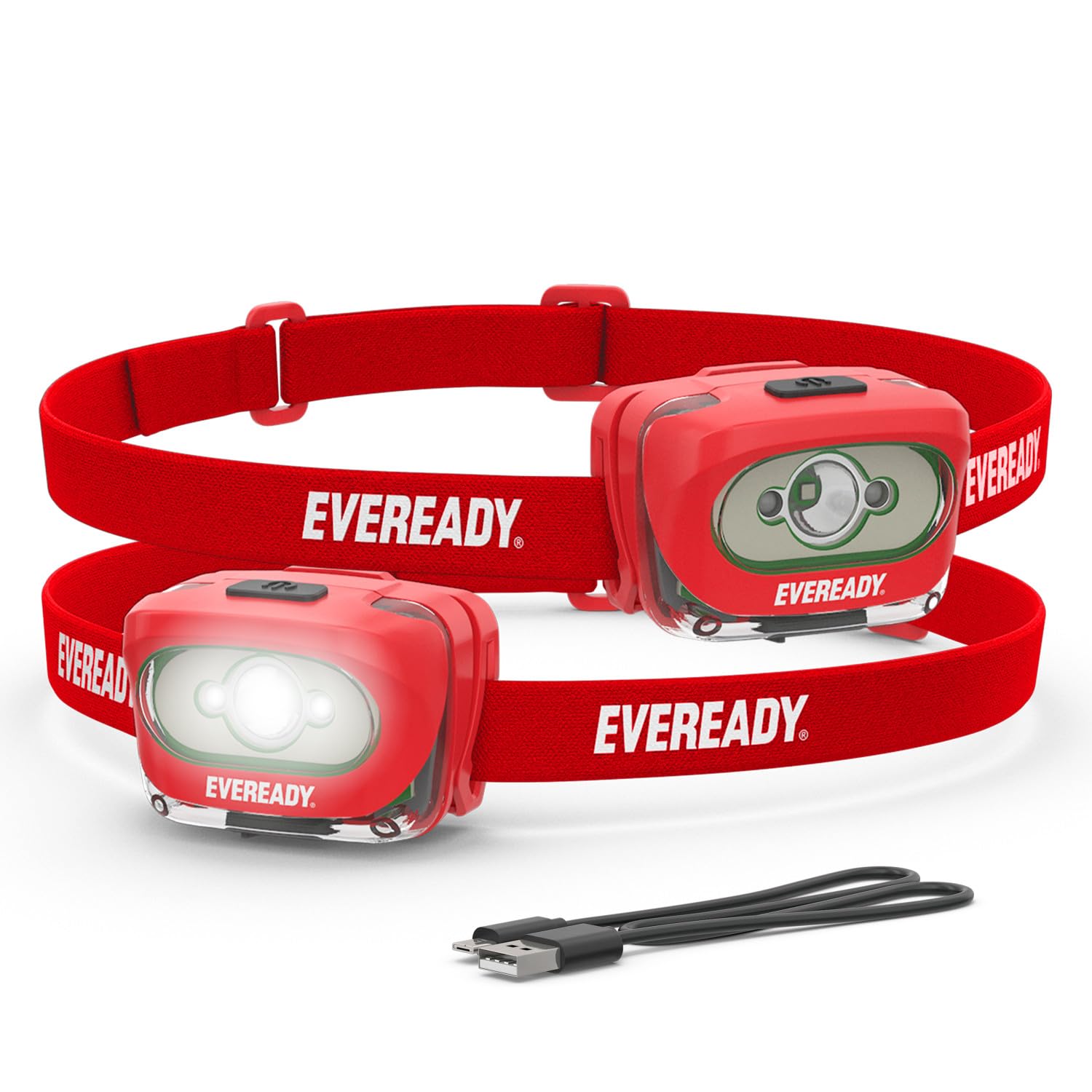 Eveready X200 LED Rechargeable Headlamps, Super Bright, IPX4 Water Resistant, 2 Pack, Red, Model E304142200