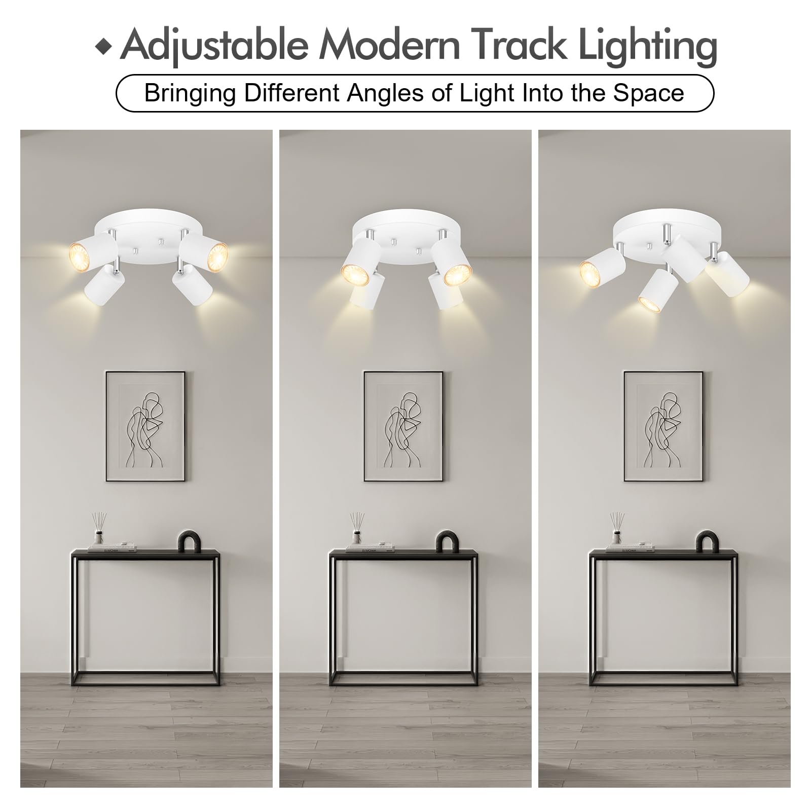 4 Light Track Lighting Fixtures Ceiling  Matte White Round Directional Ceiling Spotlight  Gu10 Flush Mount Track Fixture  Adjustable Modern Led Track Lights For Kitchen/Living Room  Bulb Not Included