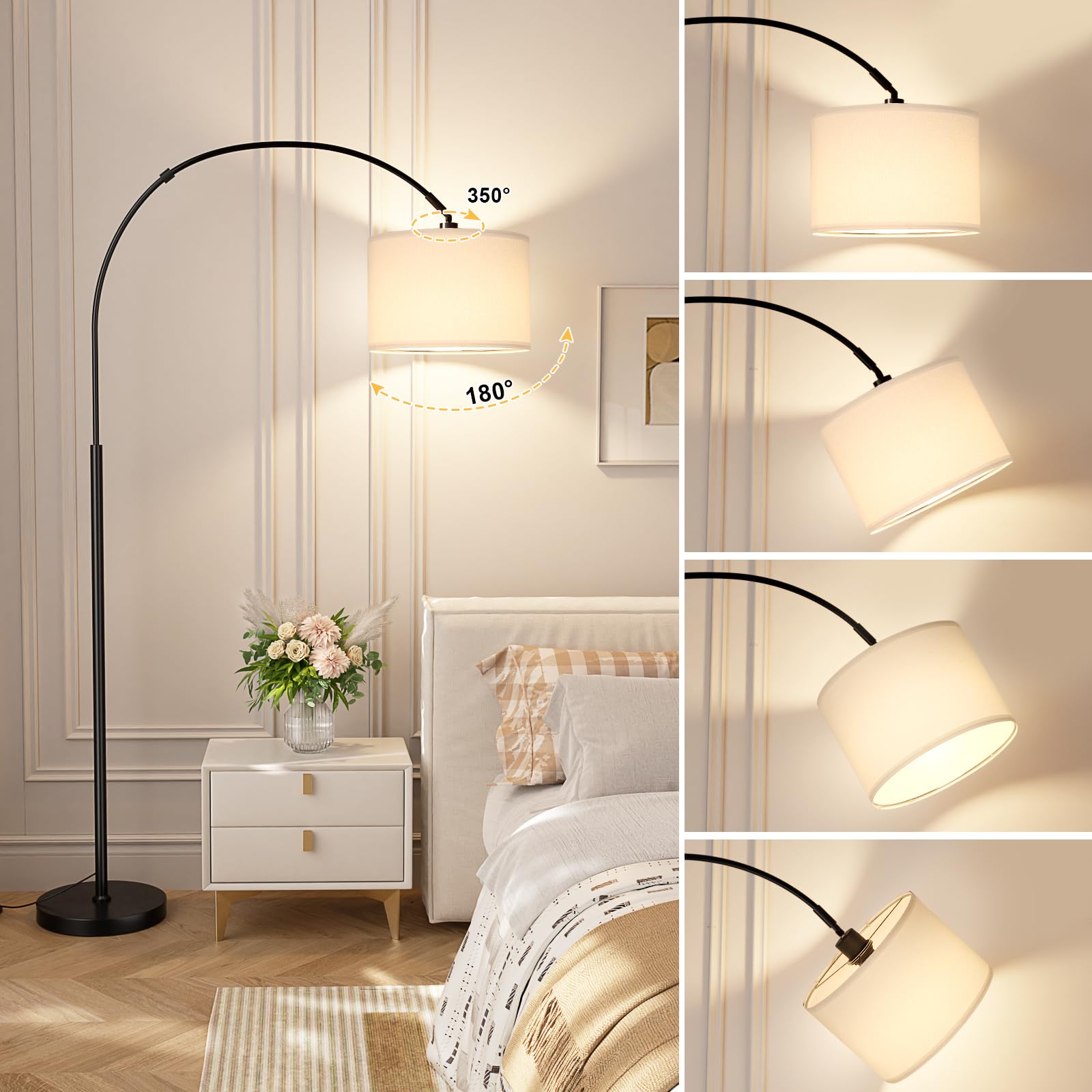 Ambimall 70'' Dimmable Arc Floor Lamp With Remote, Color Temperatures And Brightness Adjustable, Arched Floor Lamp With Rotating