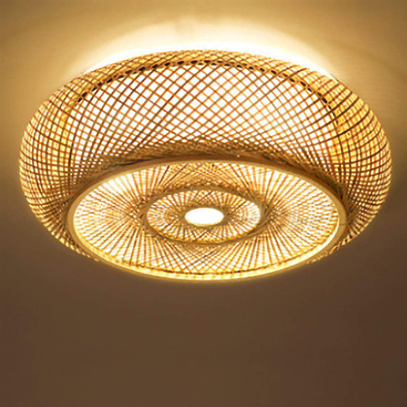 20'' Flush Mount Ceiling Light Fixture Boho Rattan Ceiling Light Fixture, Hand-Woven Shade Bamboo Woven Wicker Light Fixture Dru
