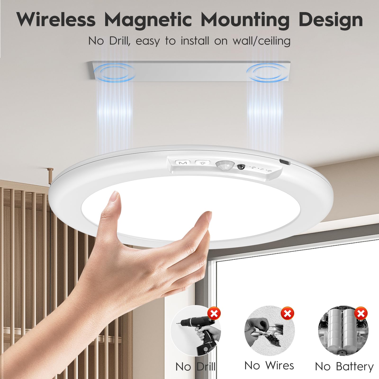 ORYAR Motion Sensor Ceiling Light, 2 Pack, Rechargeable, 13 Colors, Remote Control, Magnetic, RGB Color & White, Model T070