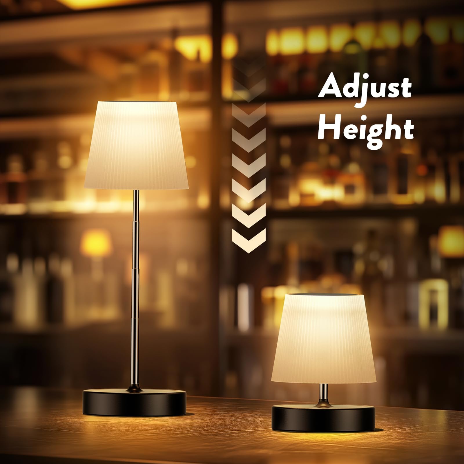 2 Pack Cordless Table Lamps, Portable Retractable Light Pole Desk Lamp, 3000Mah Battery Operated Lights, 3 Color Stepless Dimmin
