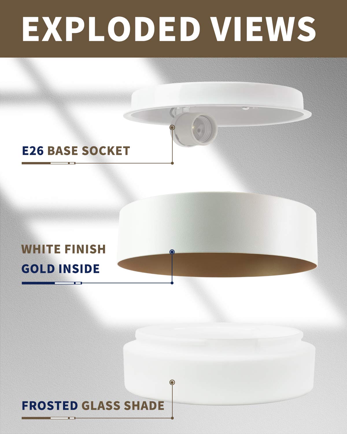 Autelo Close To Ceiling Light Fixture, 14" Frosted Glass Shade Flush Mount Ceiling Light In White Finish E26 Socket For Living Room Hallway Bedroom C3336Xs Wh