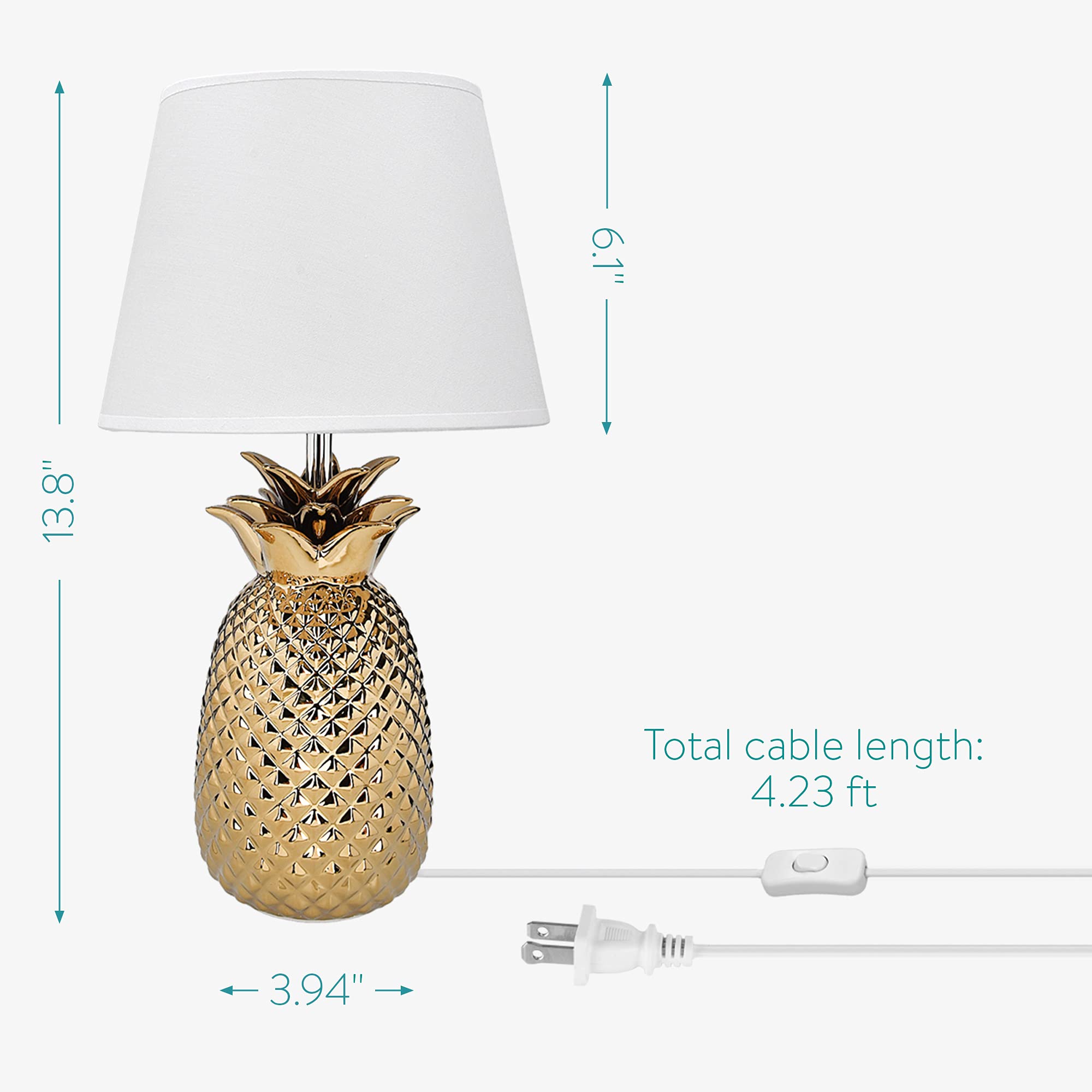 Navaris Gold Pineapple Table Lamp - Mini 13.8" Ceramic Base with E12 Socket - Metallic Gold & White Shade