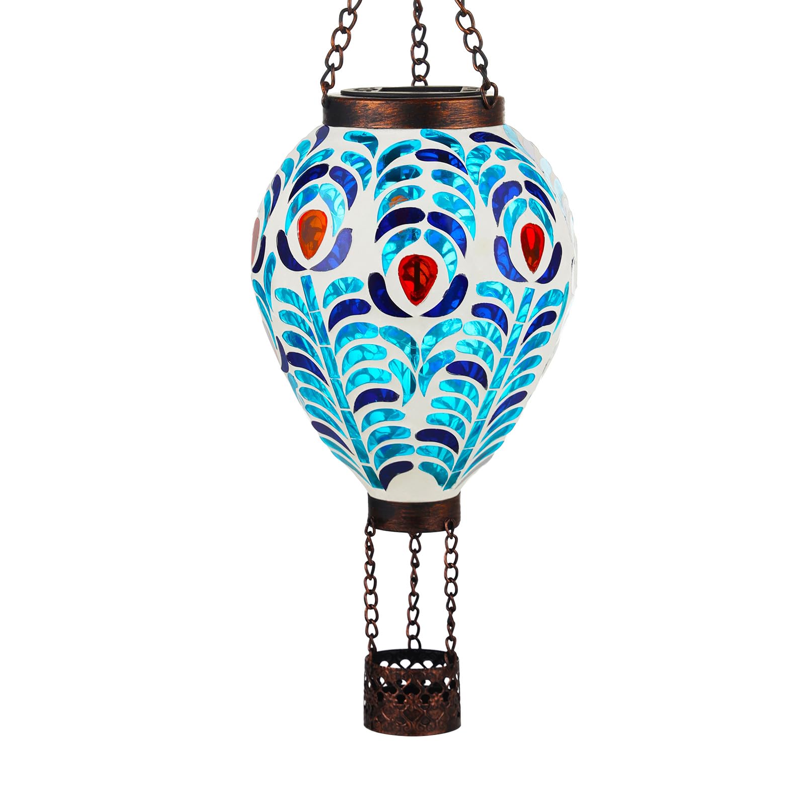 Voreen Hot Air Balloon Solar Lantern  Handmade Mosaic Solar Outdoor Hanging Wind Light  Waterproof  Patio Festive Decor  Gift For Mom Wife Friend  Peacock Feather Design