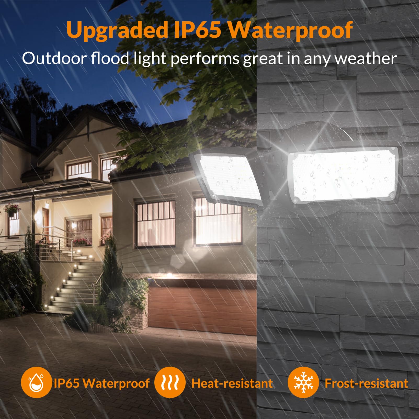 LEPOWER 3000LM LED Flood Light, 28W Outdoor Security Light, 2 Adjustable Heads, IP65 Waterproof, Black, Model YY01D-BL