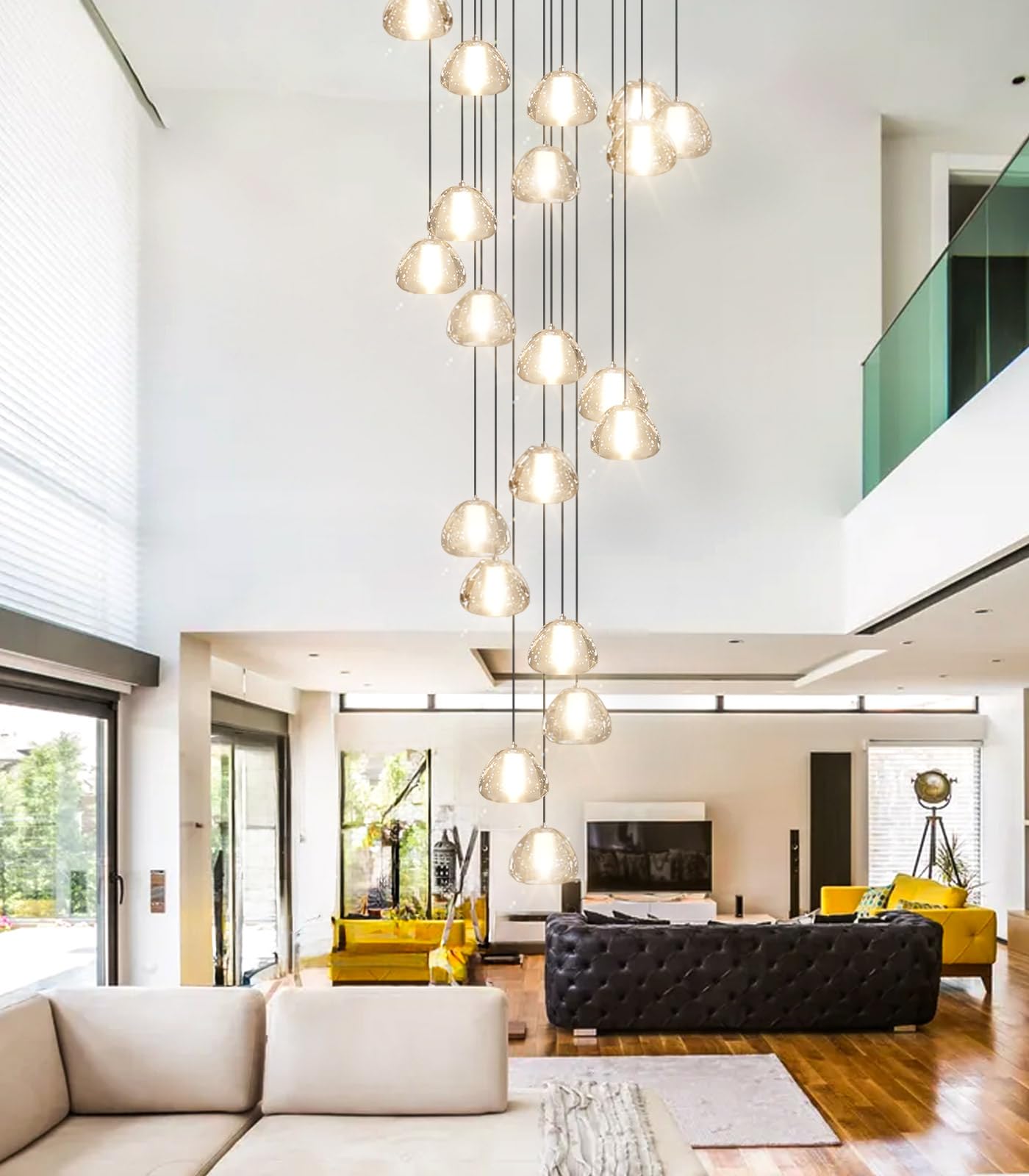 dolria Modern Crystal Chandelier LED Ceiling Light, 20-Lights Round, Black, Model PC0010-20B for Staircase, Living Room, Hallway
