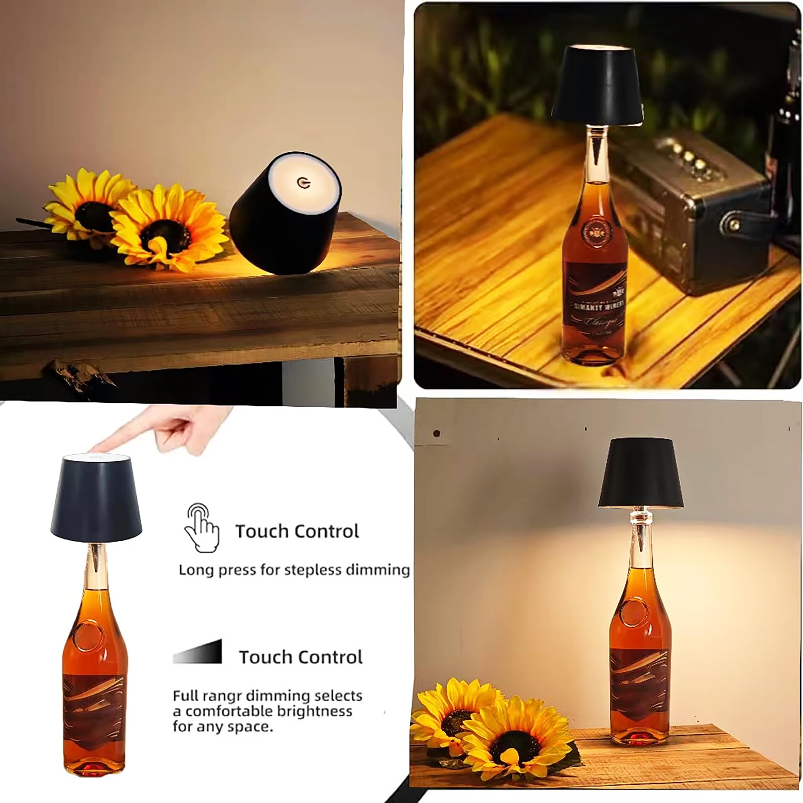 Neioaas Wireless Bottle Lamp, USB Rechargeable Touch LED, 3 Color Dimming, 1PC, Iron, Pink, Model N-Bottle Lamp