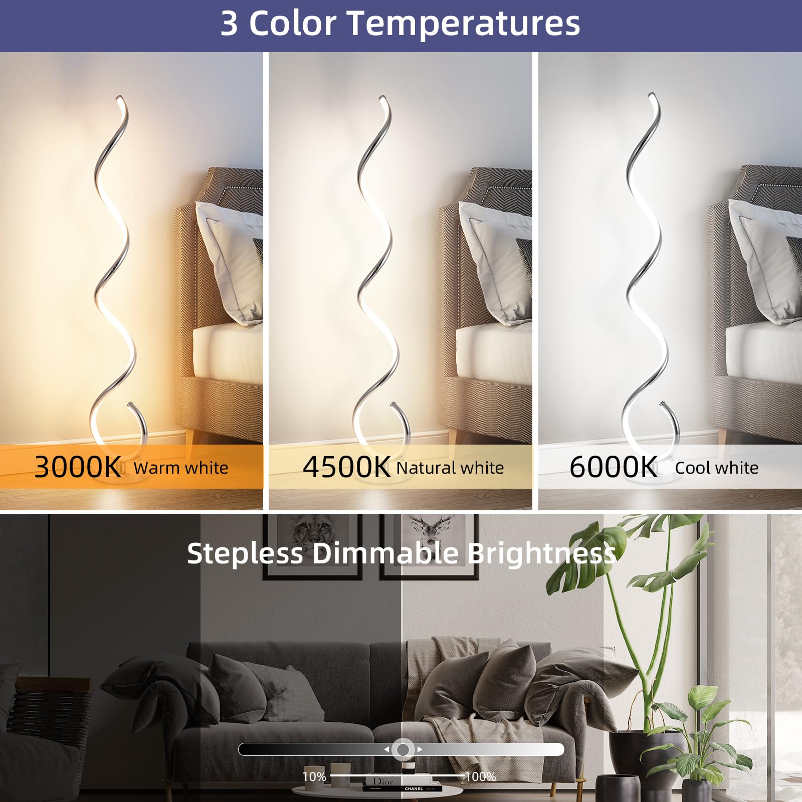 Adisun Spiral Modern Floor Lamp With Remote, Modern Standing Lamp For Bedroom, Dimmable Floor Lamp For Living Room Office Dining