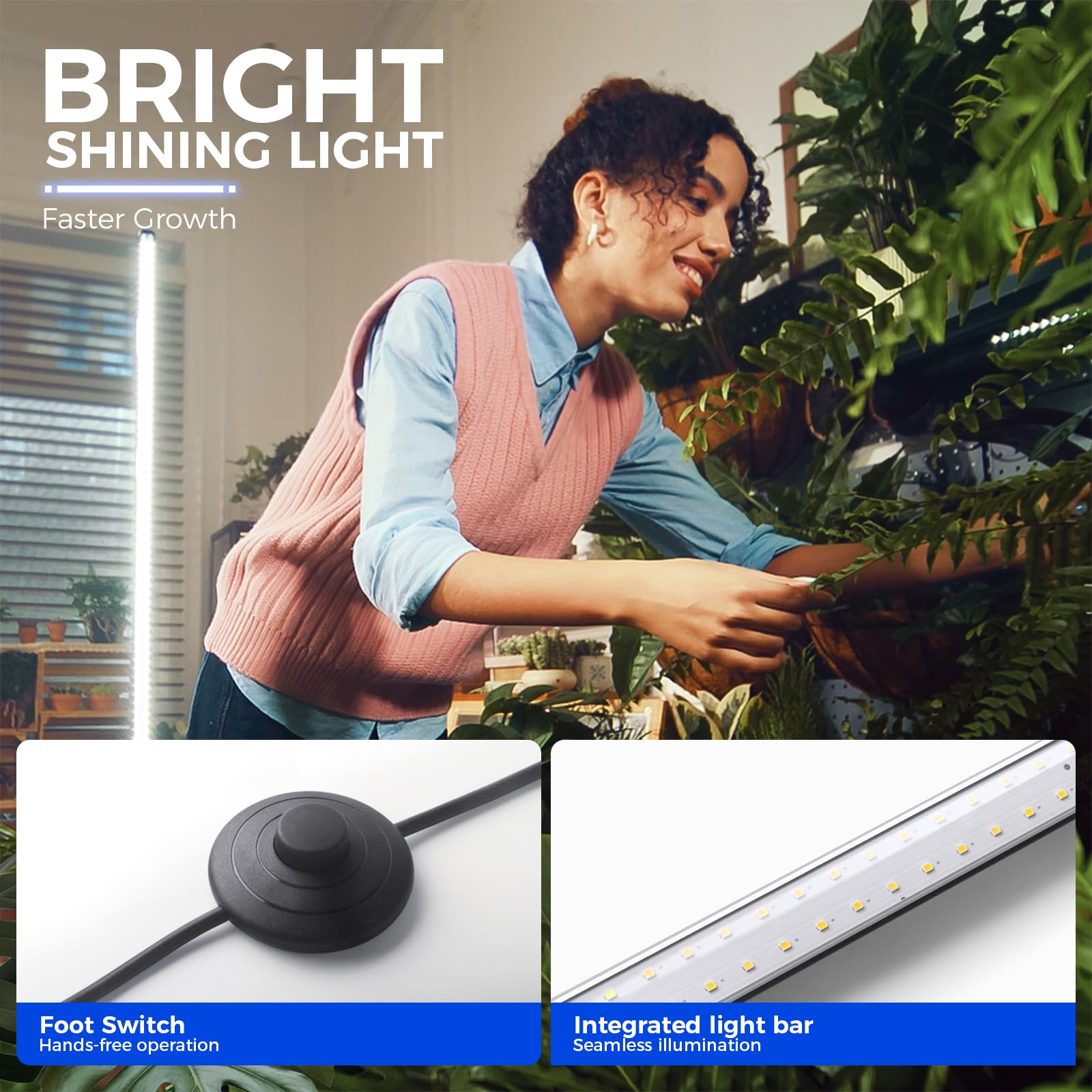 Barrina T10 Standing Grow Light, 42W Full Spectrum LED, 4FT Height, Daylight White, Tripod Stand