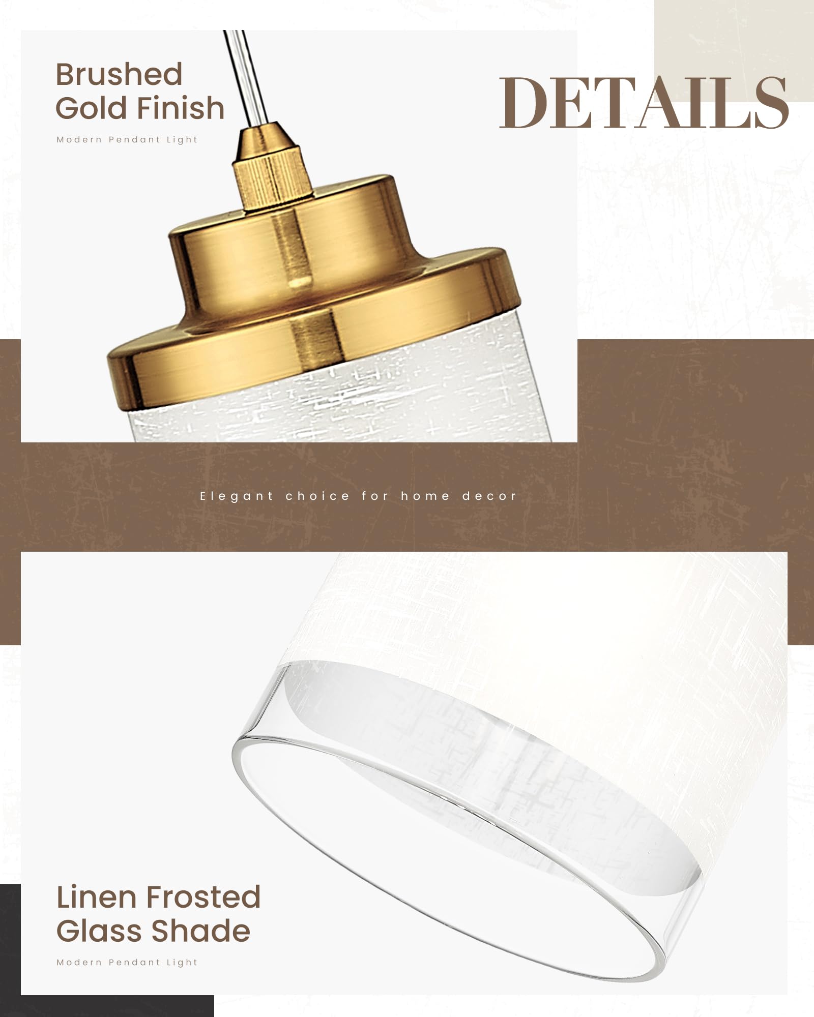 Tengxin Pendant Lights,3-Light Brushed Gold Pendant Light For Kitchen Island,Hanging Lamp Ceiling Light Fixture,Glass Pendant Li