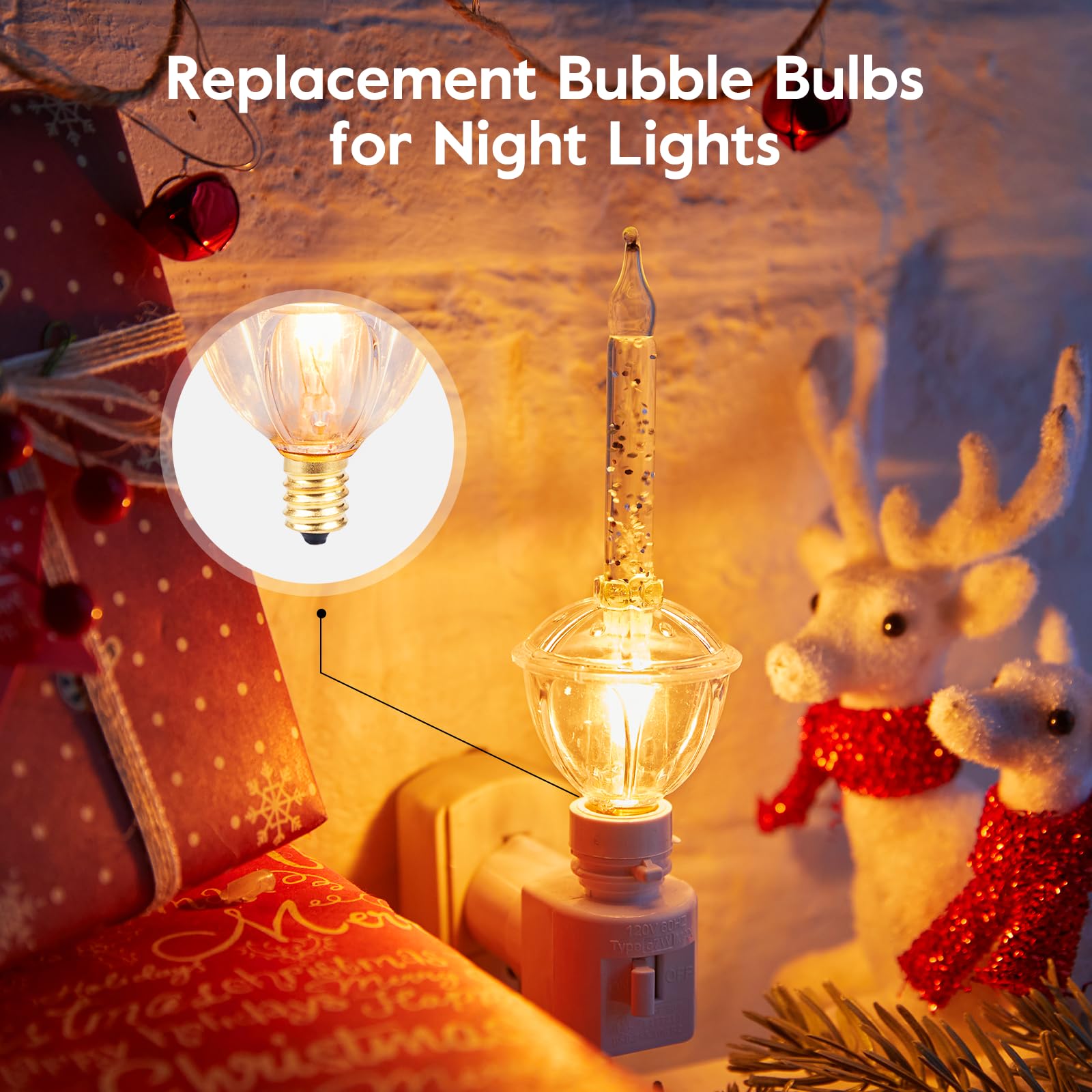 Minetom C7/E12 Vintage Bubble Lights - 7 Pack Multi-Color Bulbs, Red, Orange, Blue, Copper Material for Christmas Tree Decorations