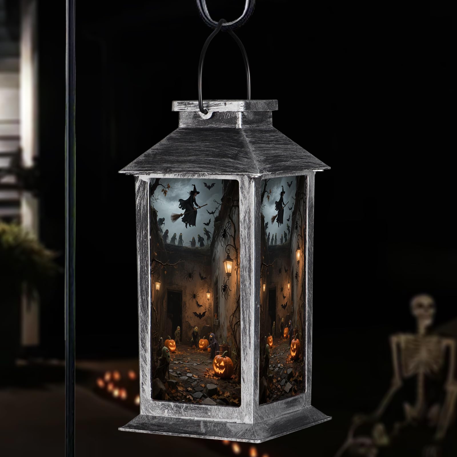 Halloween Decorations Outdoor Solar Lanterns Hanging Ghosts Solar Lantern Party Decorations Halloween Decor Gifts For Porches Yards Gardens Lawn(Castle Witch And Ghost Pumpkin)