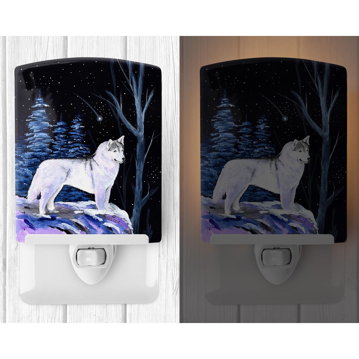 Carolines Treasures Ceramic Night Light, Starry Night Siberian Husky, UL-Certified, 6x4x3, Multicolor, Model SS8400CNL