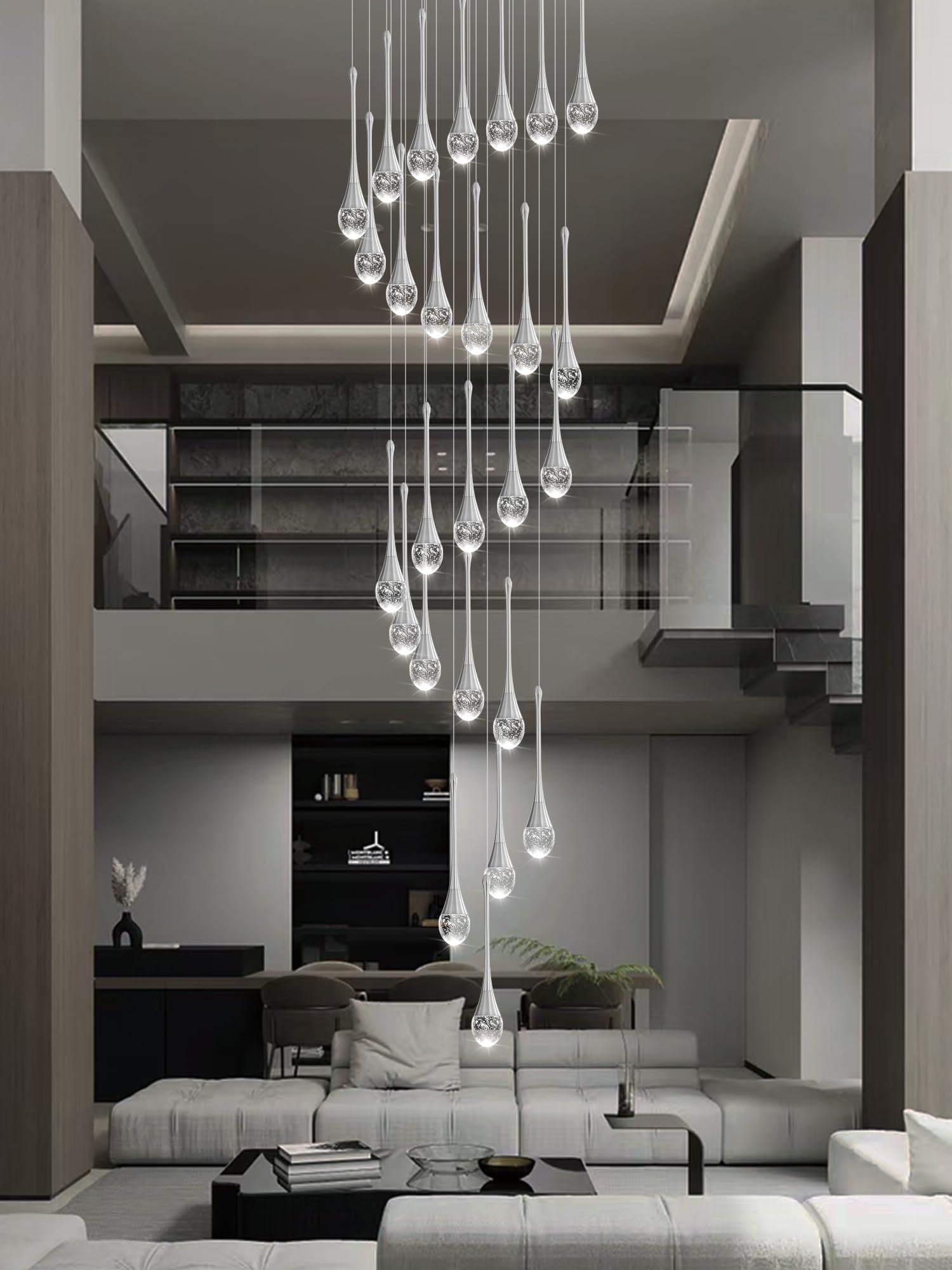 ykolupty Large Crystal Chandelier 138" K9 Raindrop Light 26-Lights Silver Model TP0038-26Y Dimmable 2700-6000K for High Ce