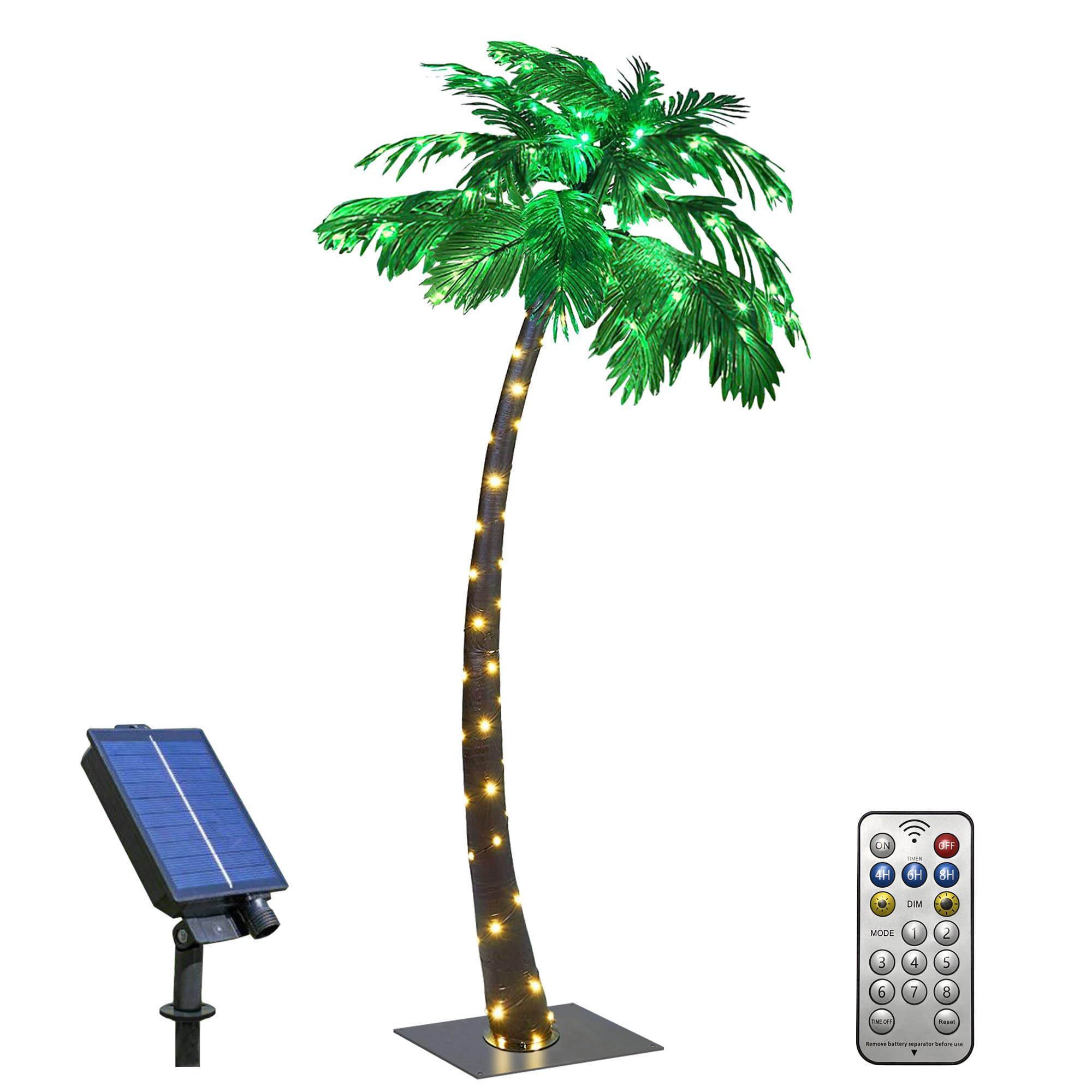 Lightshare 7FT Gorgeous Solar Palm Tree Artificial Tree, 96LED Lights, Decoration for Office, Home, Party, Christmas, Nativity, Outdoor Patio