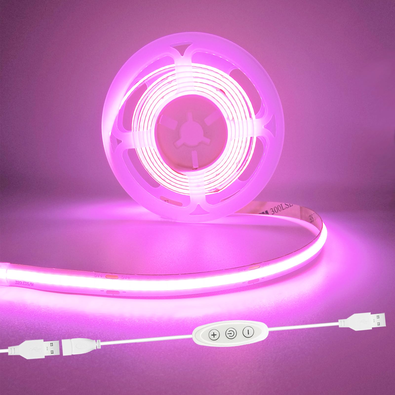 GXILEE Pink LED Band Lights USB 5V 4.9ft Small Dimmable COB Light Band with USB Dimmer Switch for Bedroom/Gaming Setup/DIY Crafts/TV Backlighting/Indoor Ambiance Decor
