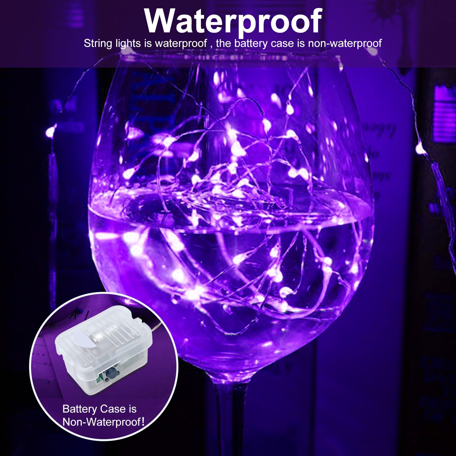 Aikei 100 Pack Led Fairy Lights Battery Operated  Fairy String Lights 3 Modes Waterproof 7 Feet 20 Led Firefly Starry Lighting For Wedding Party Bedroom Garden Christmas Decoration Purple