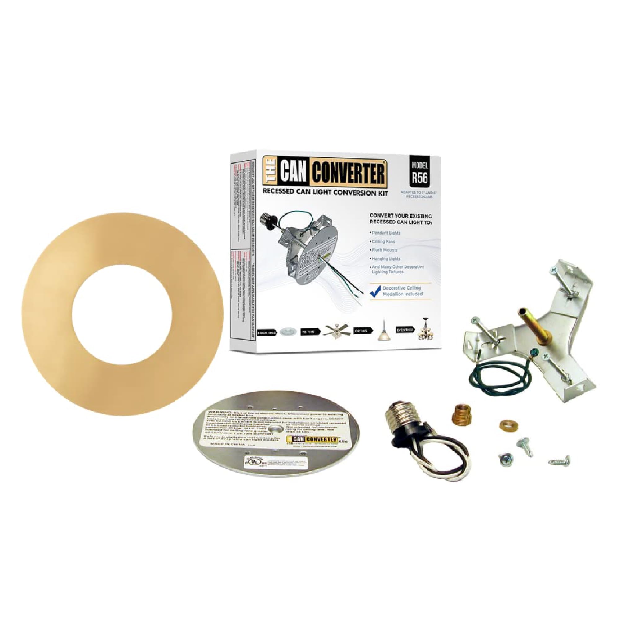 The Can Converter - R56, Recessed Can Light Conversion Kit, for Ceiling Light Fixture, Pendant Light, Hanging Light, Ceiling Fan