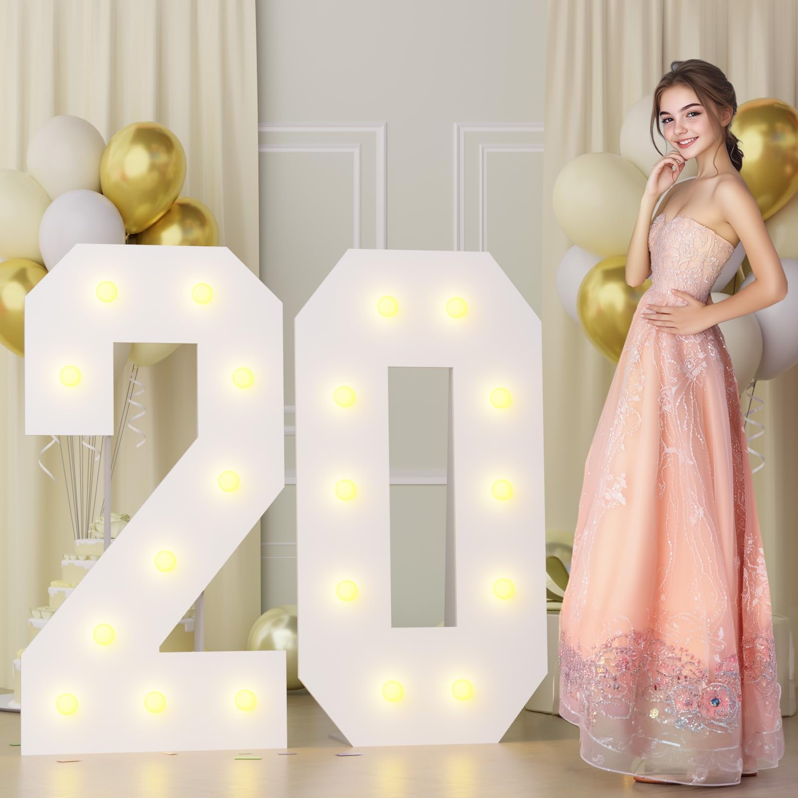 Bugame 4Ft 20 Marquee Numbers  Big 20 Light Up Numbers For 20Th Birthday Decorations Warm Light 20 Year Old Birthday Decorations For Anniversary Party Decor