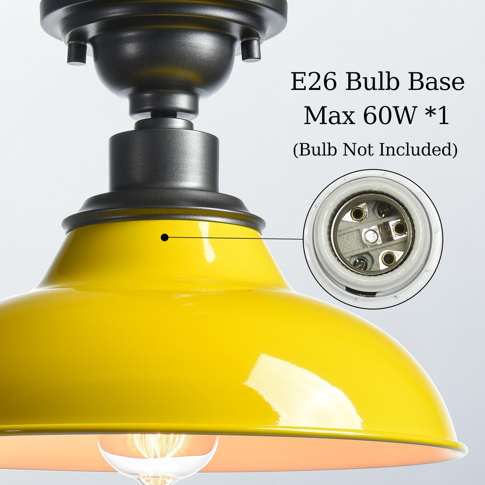 Samteen Industrial Semi Flush Mount Ceiling Light 1-Light Barn Light Fixture Ceiling 12-Inch Farmhouse Ceiling Light For Hallway Entryway Staircase Kitchen, Yellow Finish