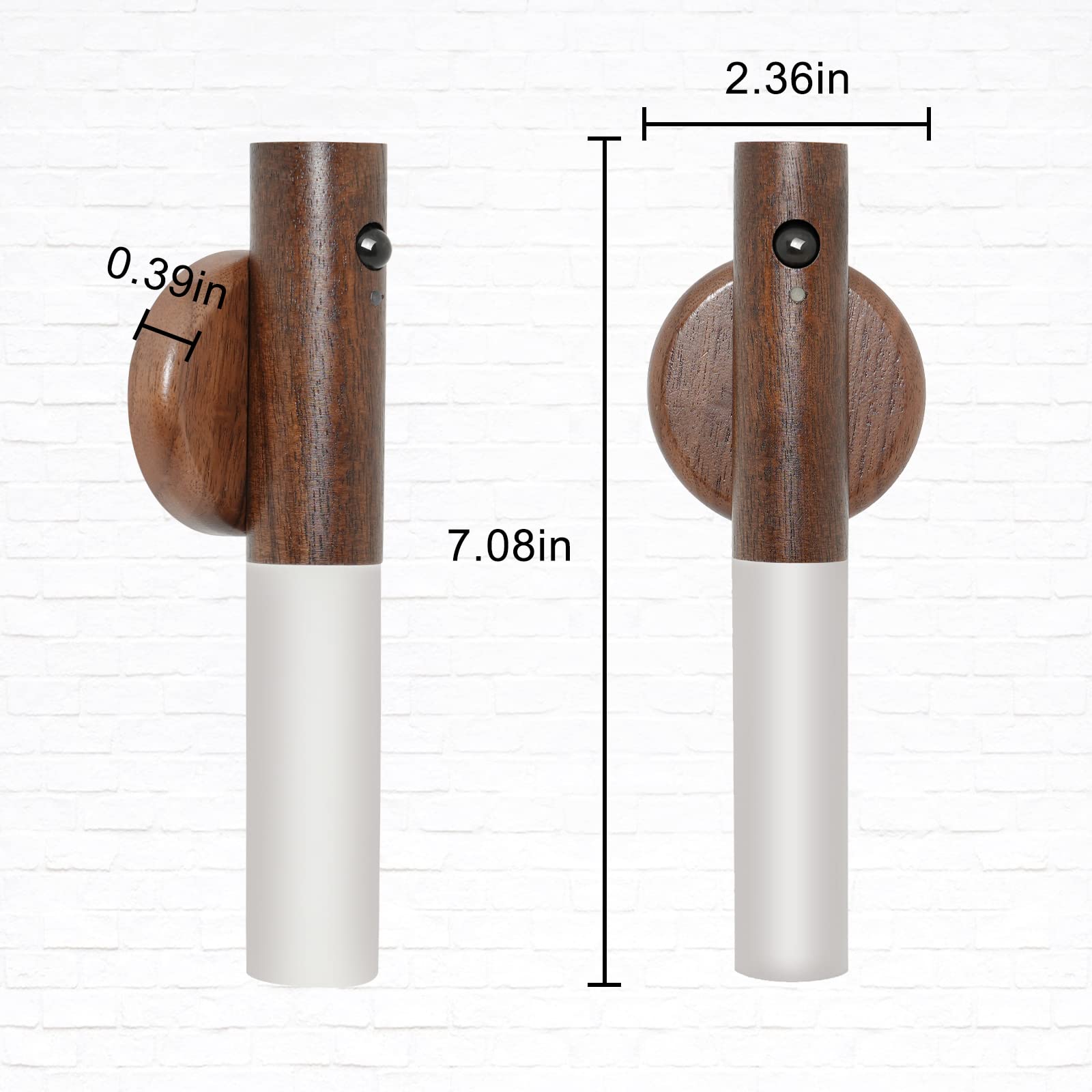 Fr.Tooc Motion Sensor Wall Sconces, Usb Rechargeable Night Lights, Walnut Wood (2Pcs)