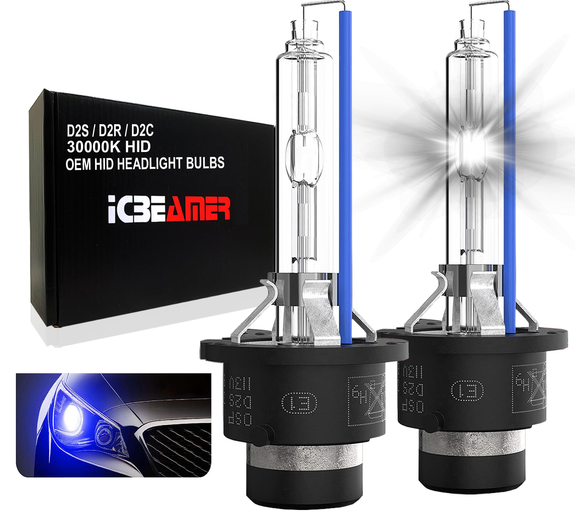 ICBEAMER D2S/D2R Xenon HID Replacement Headlight Bulbs 30000K Dark Blue Model D2-30000K-AMA-N2