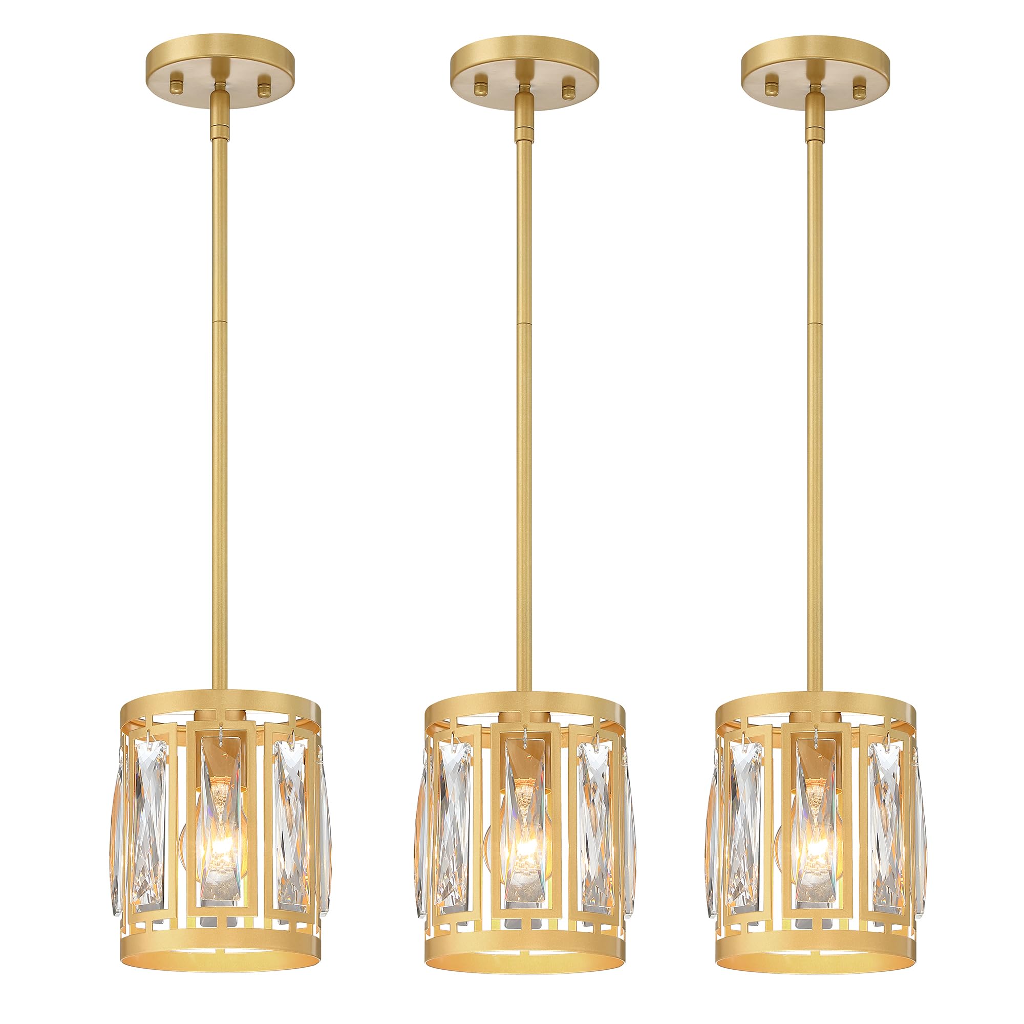 3 Pack Pendant Light Fixtures Modern Crystal Mini Pendant Lighting Kitchen Island  Gold Pendant Light For Hallway Dining Room Corridor Bedroom