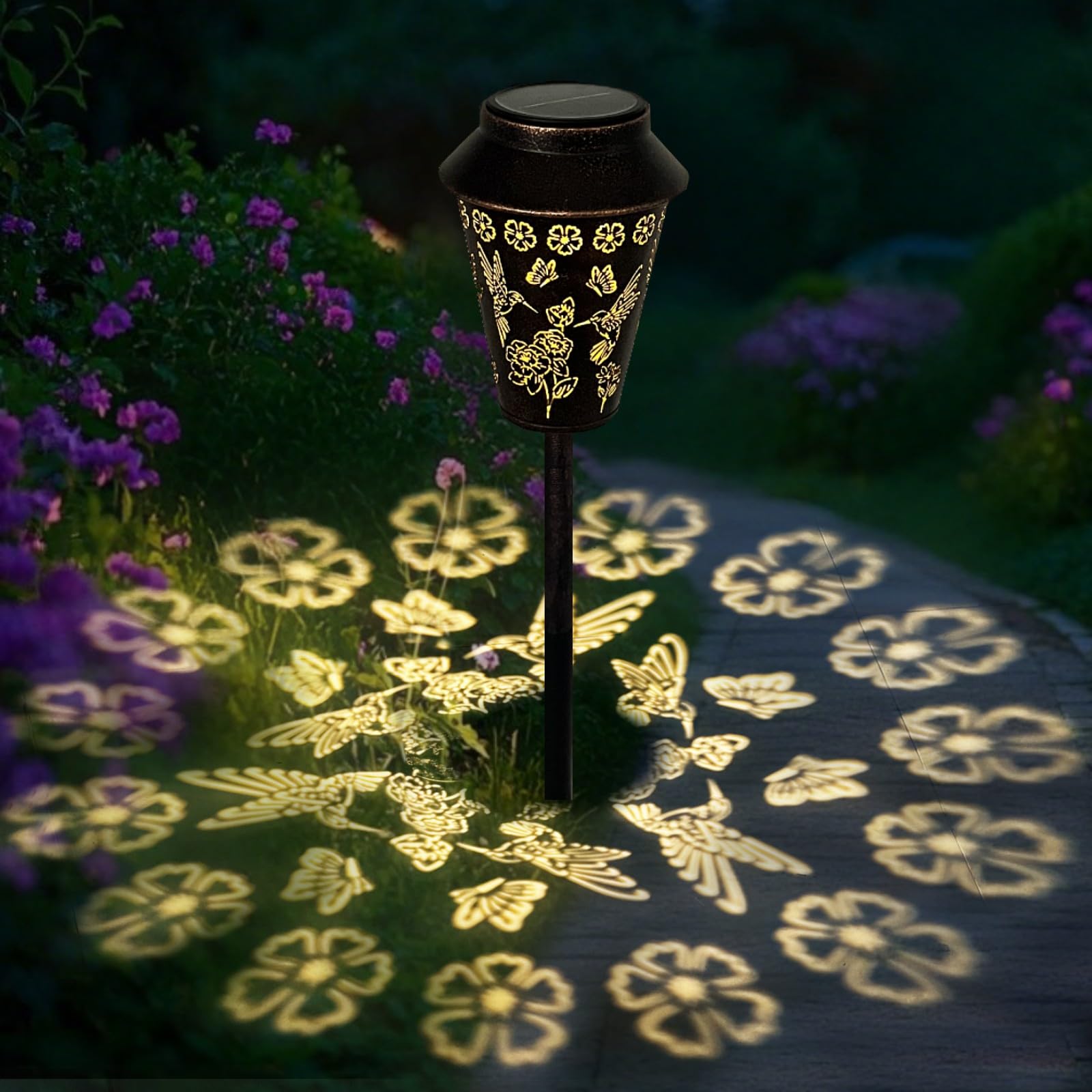 CHIC ORIGINS Solar Pathway Lights  Hummingbird Metal Copper Lantern for Garden  Patio  Lawn  Walkway  Outdoor Waterproof Landscape Lighting Decorative  Ideal Gifts for Women  Mom  Grandma