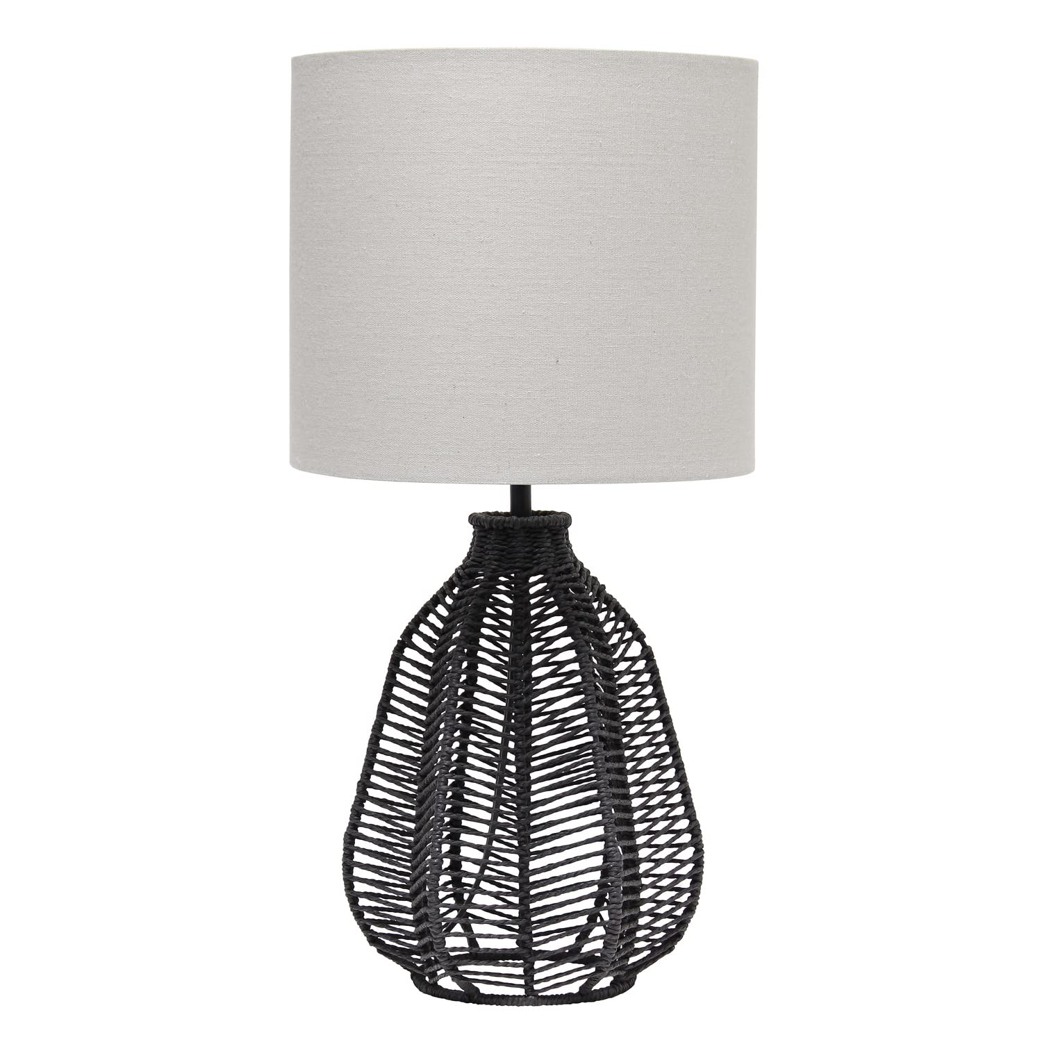 Elegant Designs Table Lamp, 21in Tall, Black/Light Gray, Paper Rope Rattan, Model LT2106-BLK