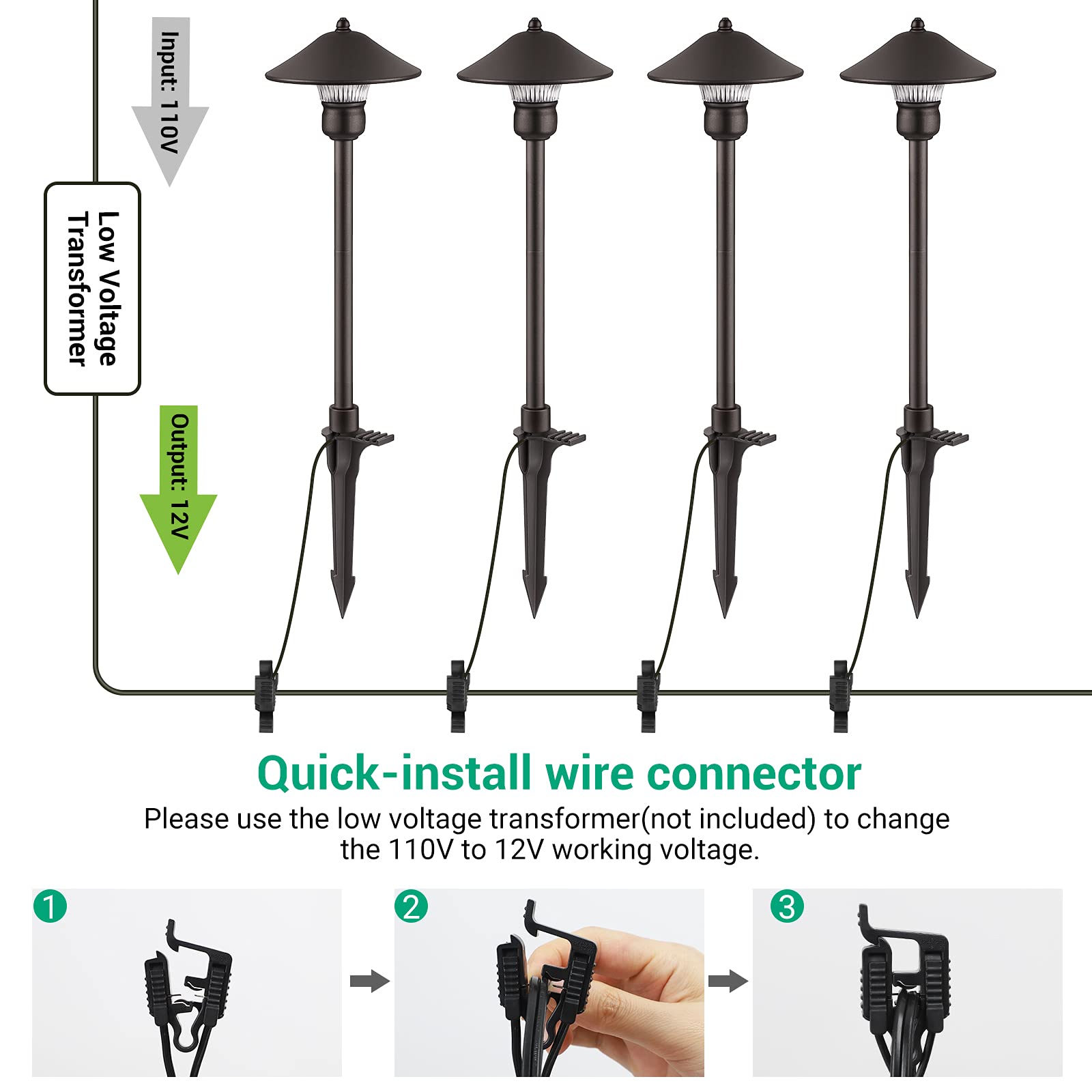EDISHINE Low Voltage Landscape Lighting 3W LED Pathway Lights, 150 LM, 3000K, Waterproof Aluminum, Black, Model HGSL06A