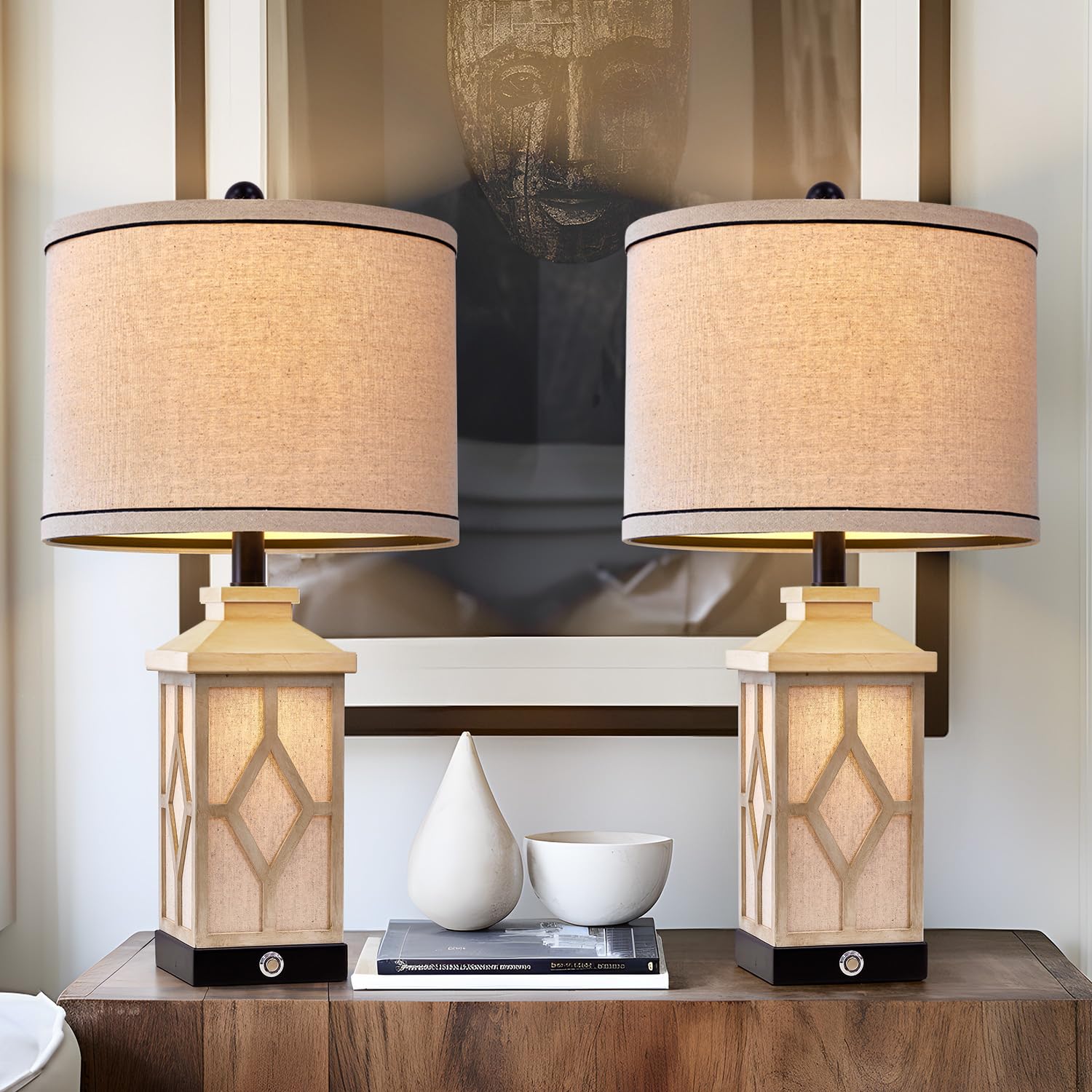 G-Safava 23.5'' Touch Table Lamps For Living Room Set Of 2 Farmhouse Bedside Lamps With Usb A+C Charging Ports 3-Way Dimmable Wh