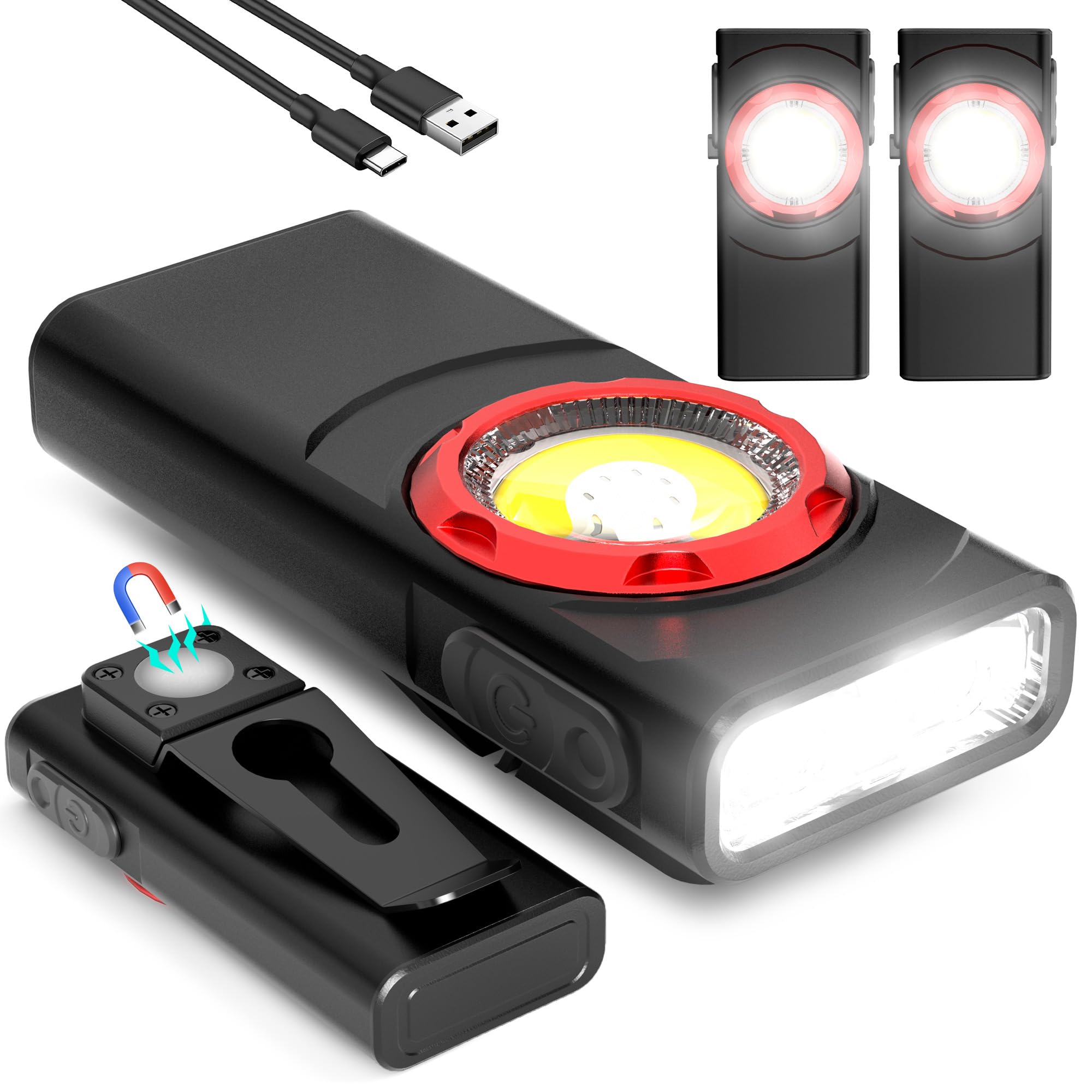 Hopedone EDC Flashlight Rechargeable, 700 Lumens Mini LED Flashlight with 8 Modes Dual Light Sources Magnetic Flashlights with C