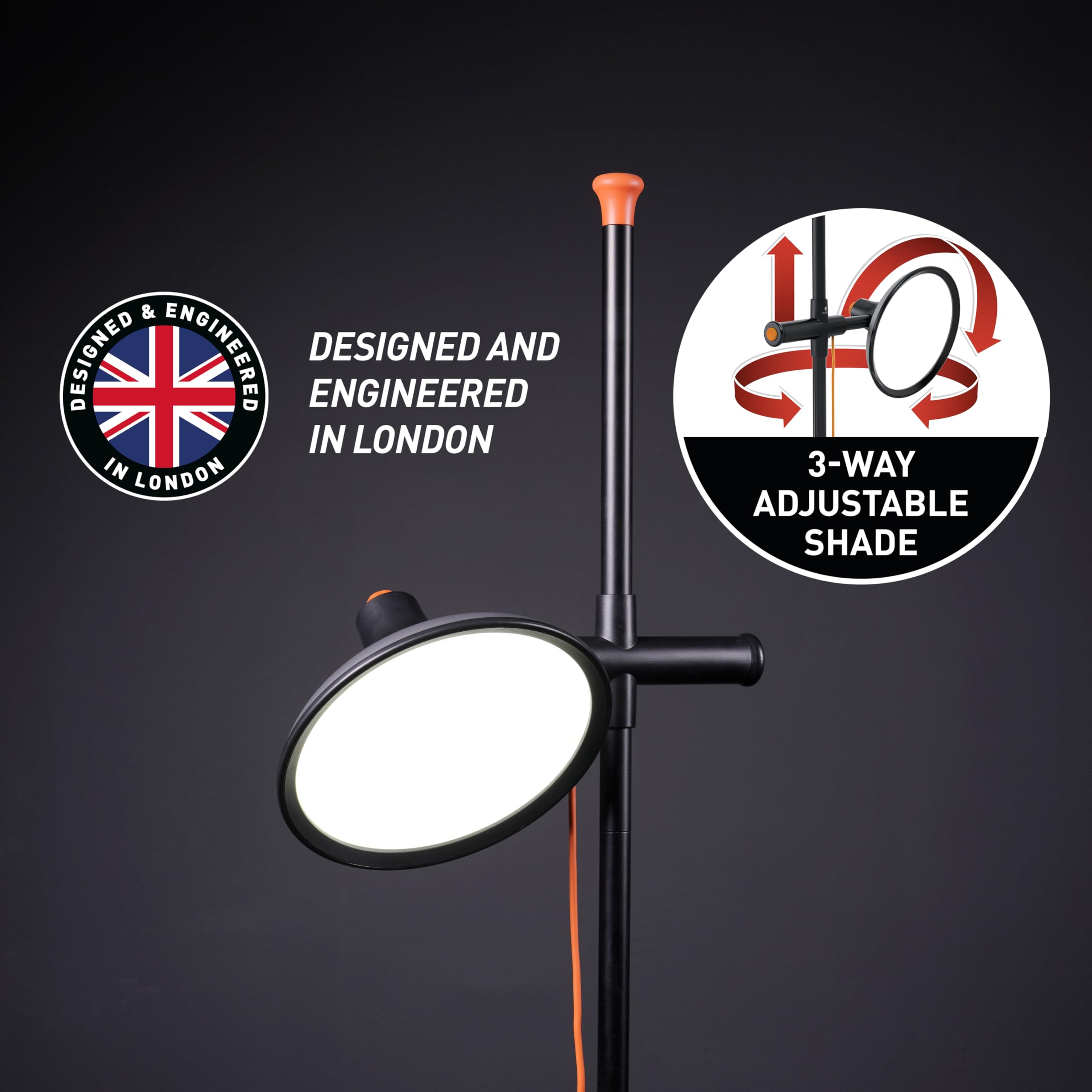daylight Artist Studio Lamp - 6000 Lux LED, 95+ CRI, 24cm Wide Shade, Black, Model U31575