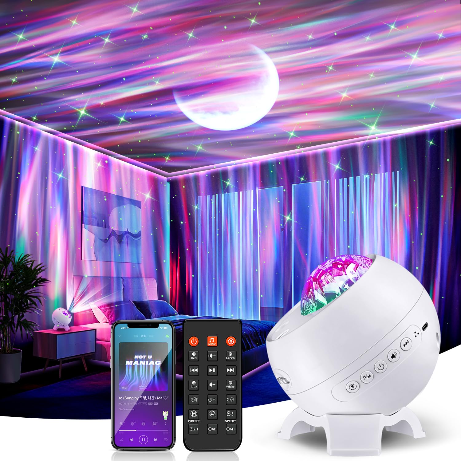 Galaxy Projector Northern Lights Projector,180 Lighting 5 Moons Star Projector Galaxy Light,15 White Noise & Bluetooth Aurora Li
