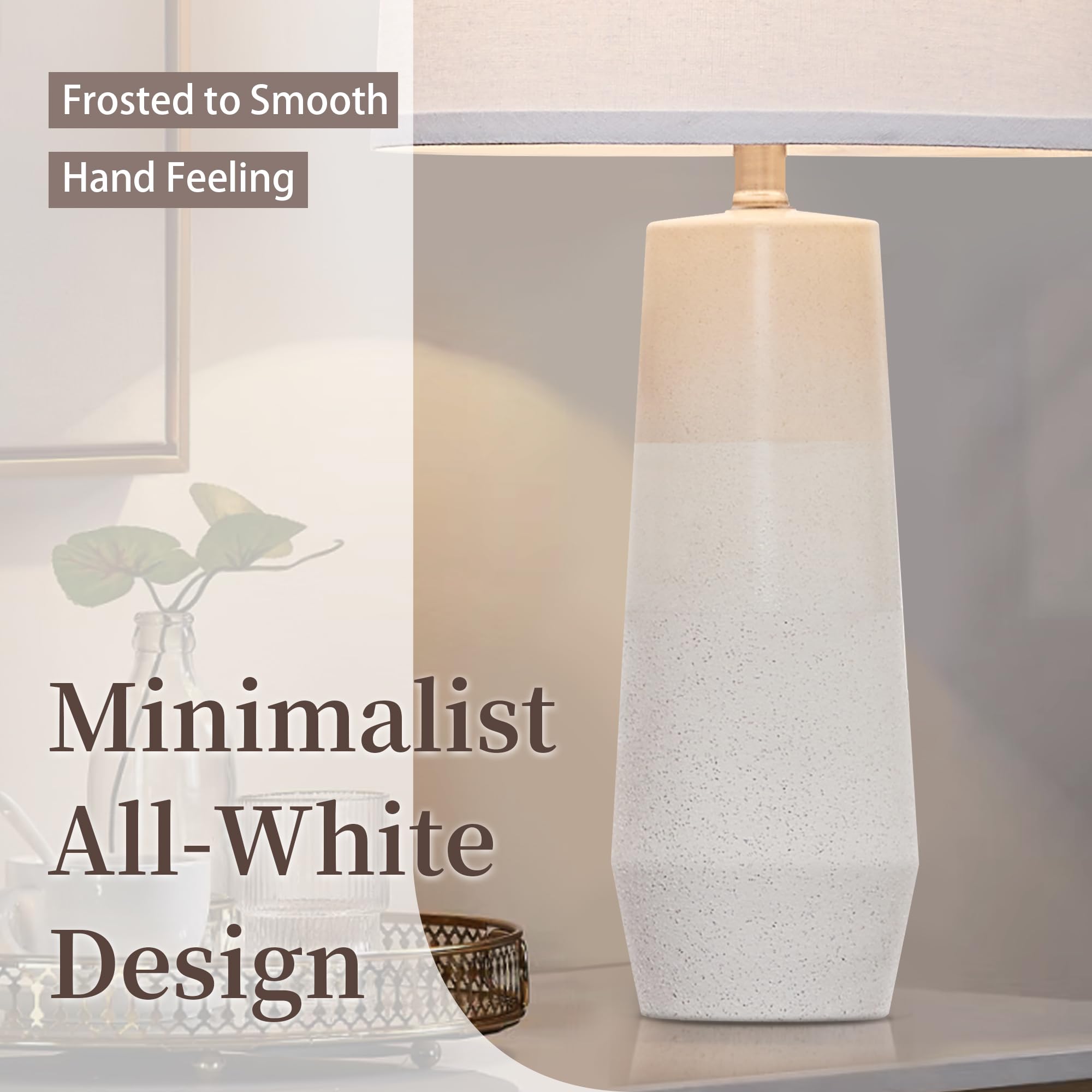 Euo 25.25'' White Ceramic Table Lamps For Living Room, Ceramic White Lamps Set Of 2 For Nightstand, Minimalist White Table Lamps