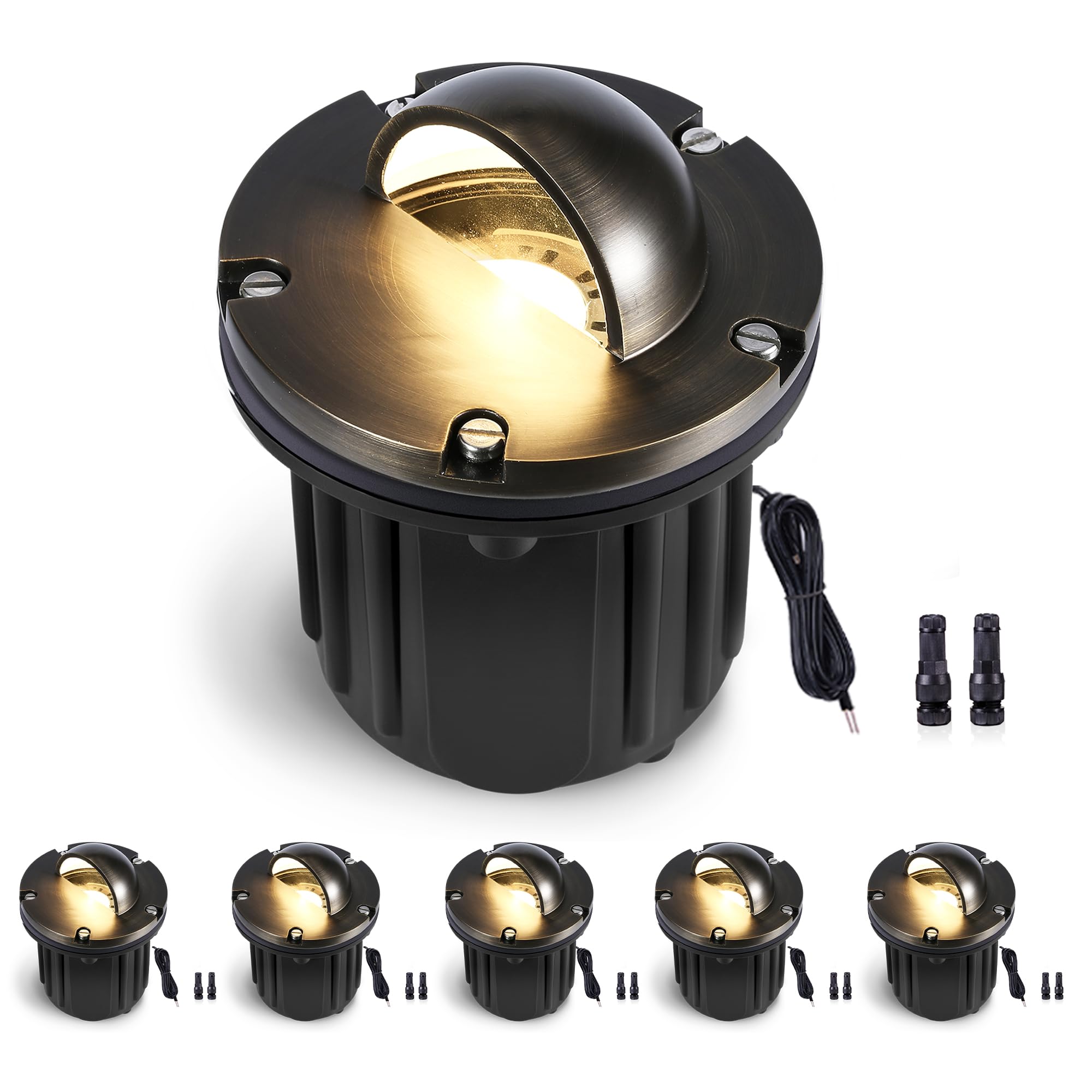 Gardenreet Low Voltage Well Light - Brass LED Hardwired All Weather In-Ground Ip65 Lighting, 12V Directional Fixture, Antique Br