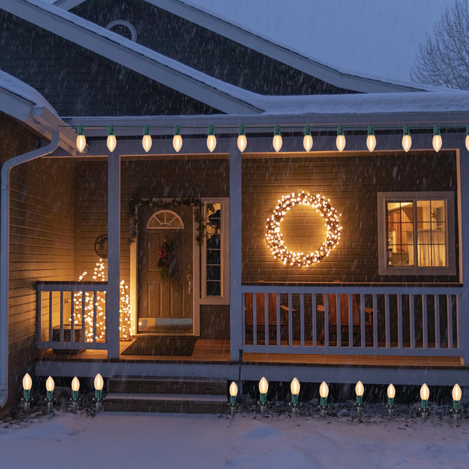 C9 Christmas Pathway Light, Outdoor Christmas Pathway Markers Lights With 27 C9 Led Clear Bulbs, Waterproof Connectable Walkway