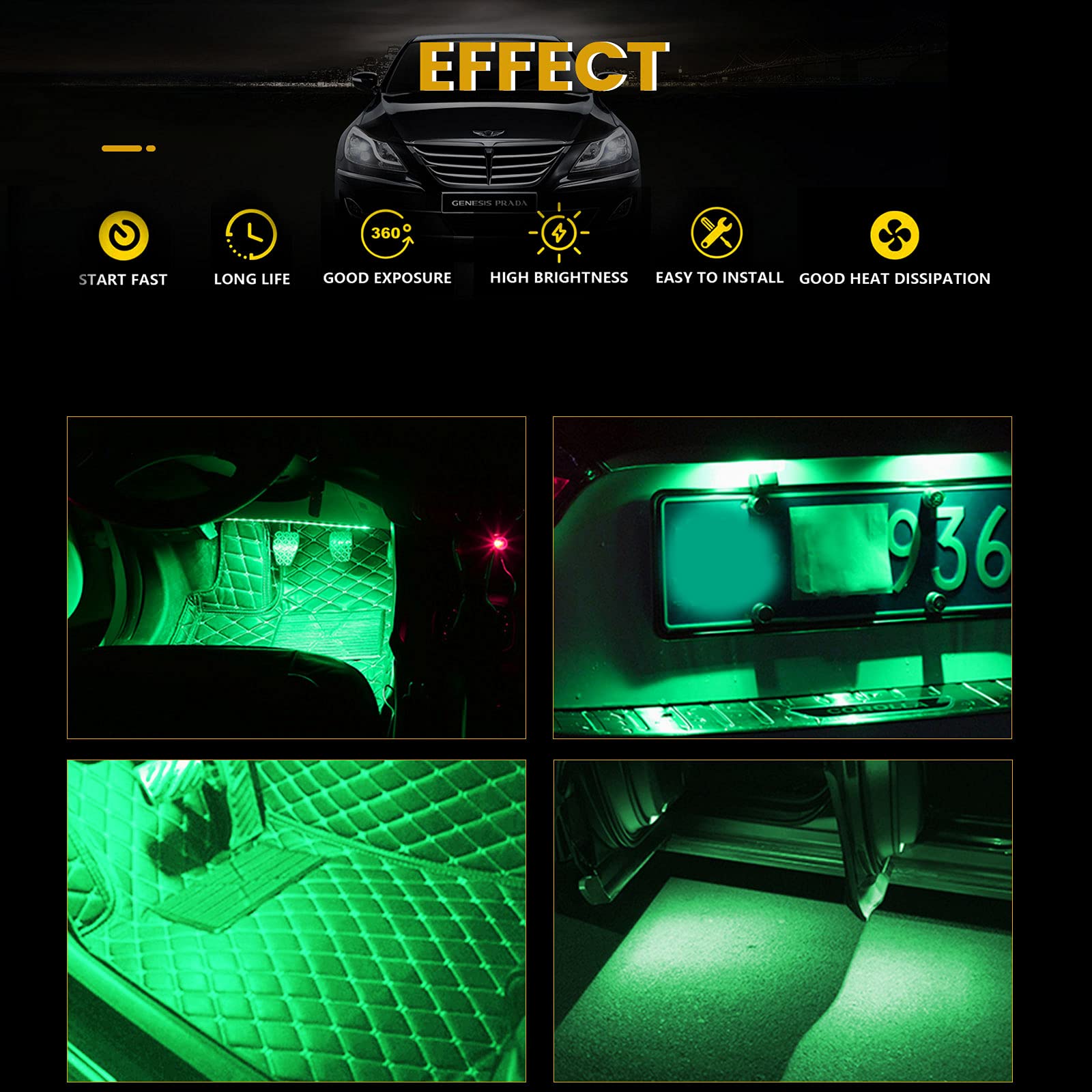 YM E-Bright 20-Pack LED Bulbs for Car Replacement, DC 24V, Green, T10 194 168 2825 W5W, Interior Lights, Dome, Trunk