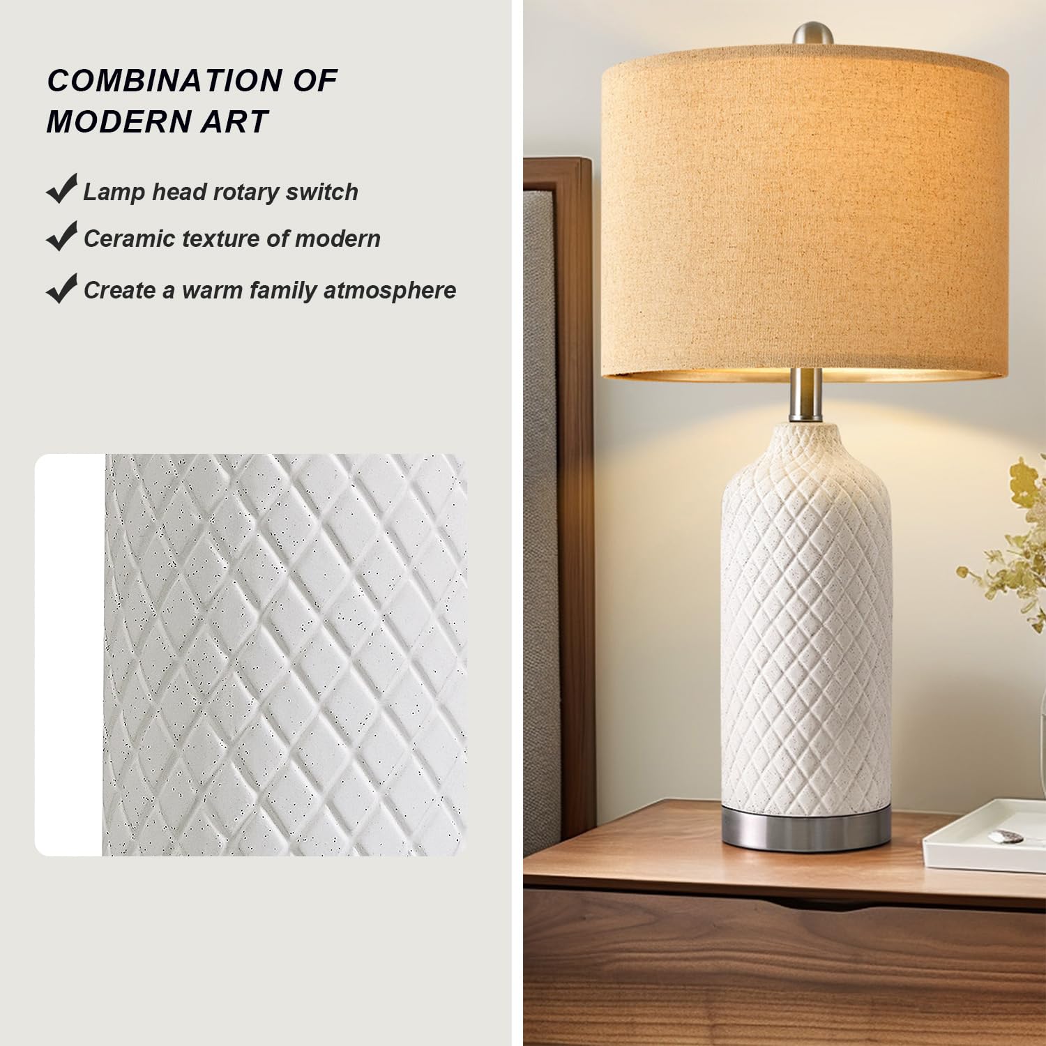 G-Safava 24.25&quot; White Ceramic Table Lamps Set Of 2, Boho Farmhouse Design For Living Room & Bedroom