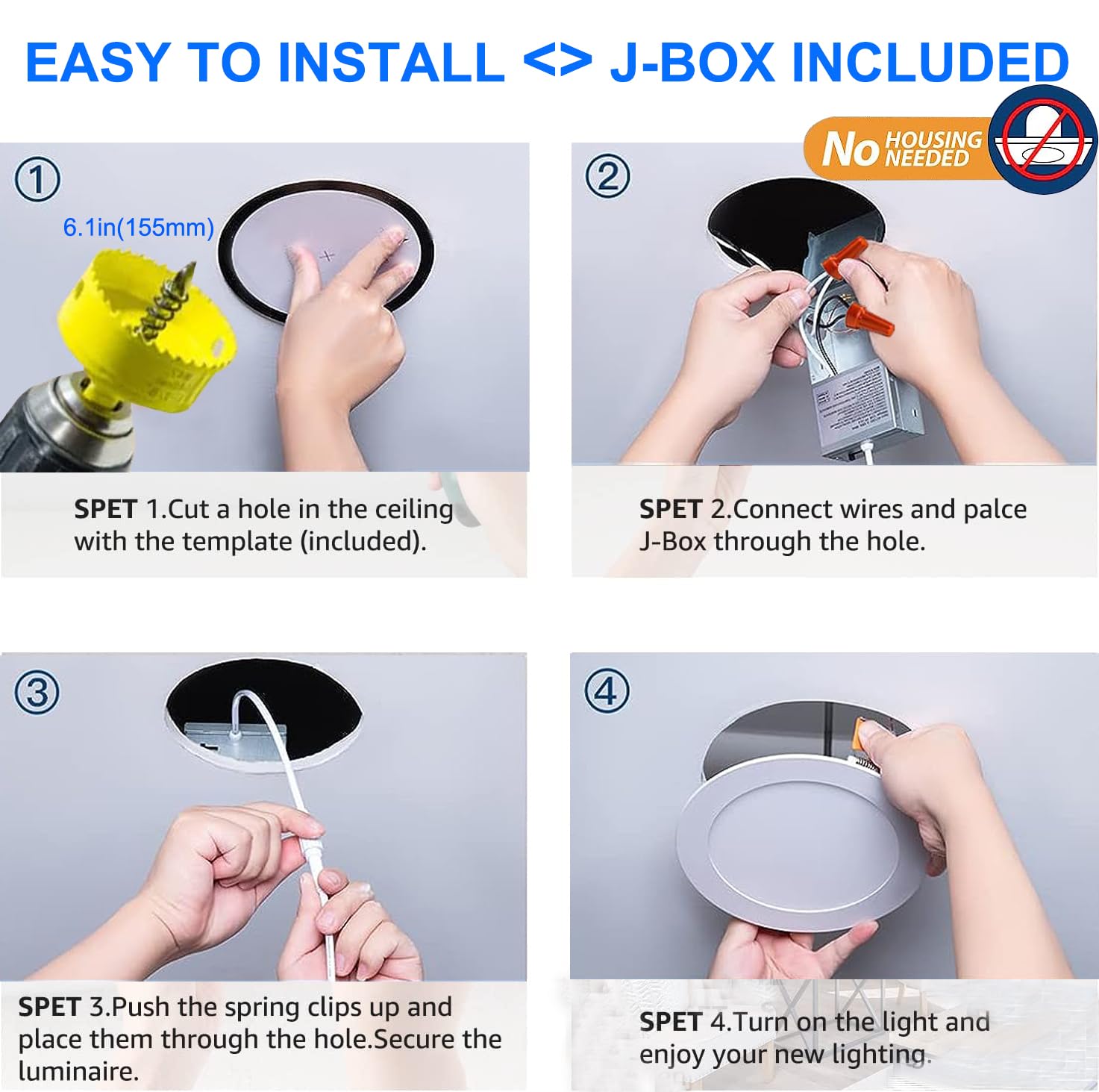 24Pack 6 Inch Led Recessed Light With Junction Box,Can Lights,12W Led Lights,110W Eqv,Led Ceiling Light,Can-Killer Downlight 1050Lm High Brightness Recessed Lighting(6500K-Daylight, 6Inch-24Pack)