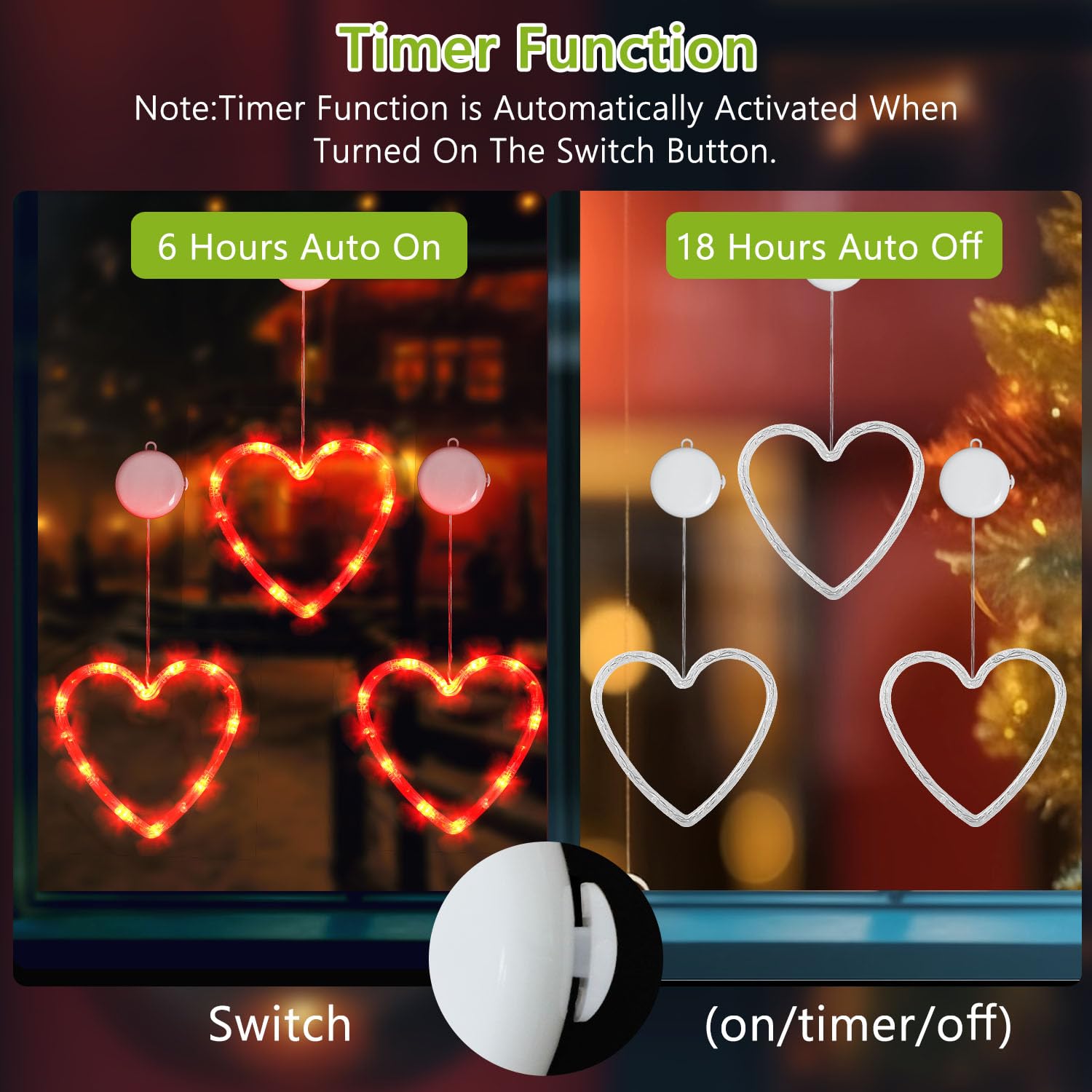 3Pcs Valentine'S Day Window Lights, Red Heart Shaped Valentine'S Day Window Decorations Battery Powered Hanging Romantic Lights With Suction Cup&Timer For Valentines Day Wedding Anniversary Home Decor