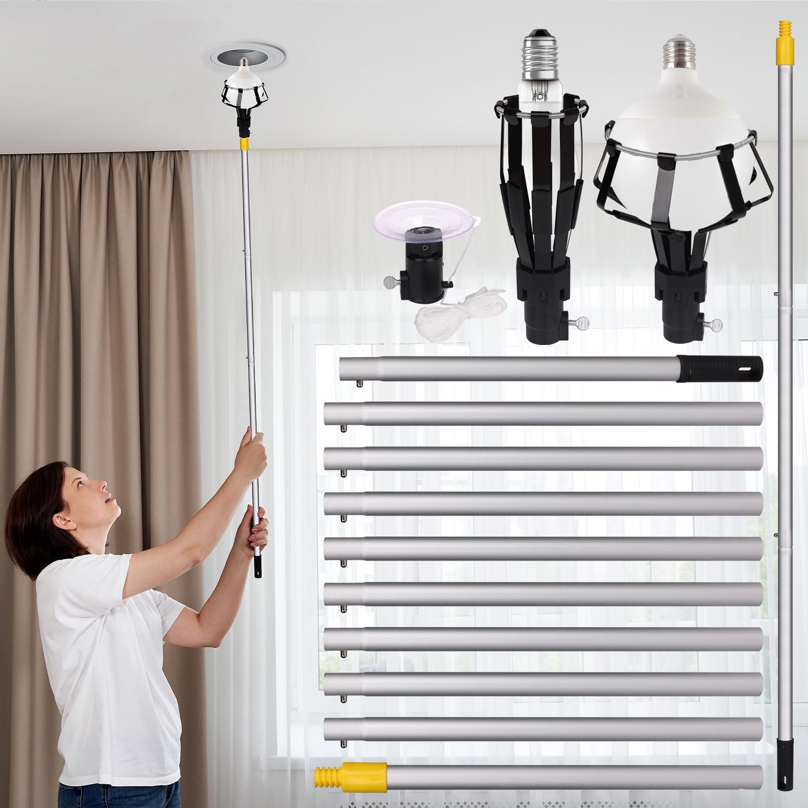 Liaakrr 12Ft Light Bulb Changer For High Ceilings, Light Bulb Changer With Baskets And Suction Cup,High Ceiling Light Bulb Chang